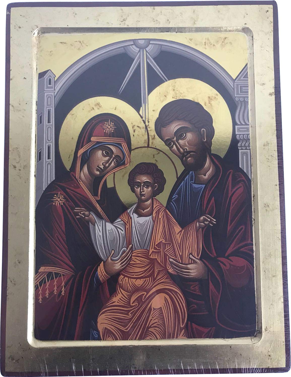  Holy Land Market Holy Family Icon with Sheets of Gold (Lithography) - Extra Large Size (15.75 x 12 Inches)、mySite、elrpsem3k