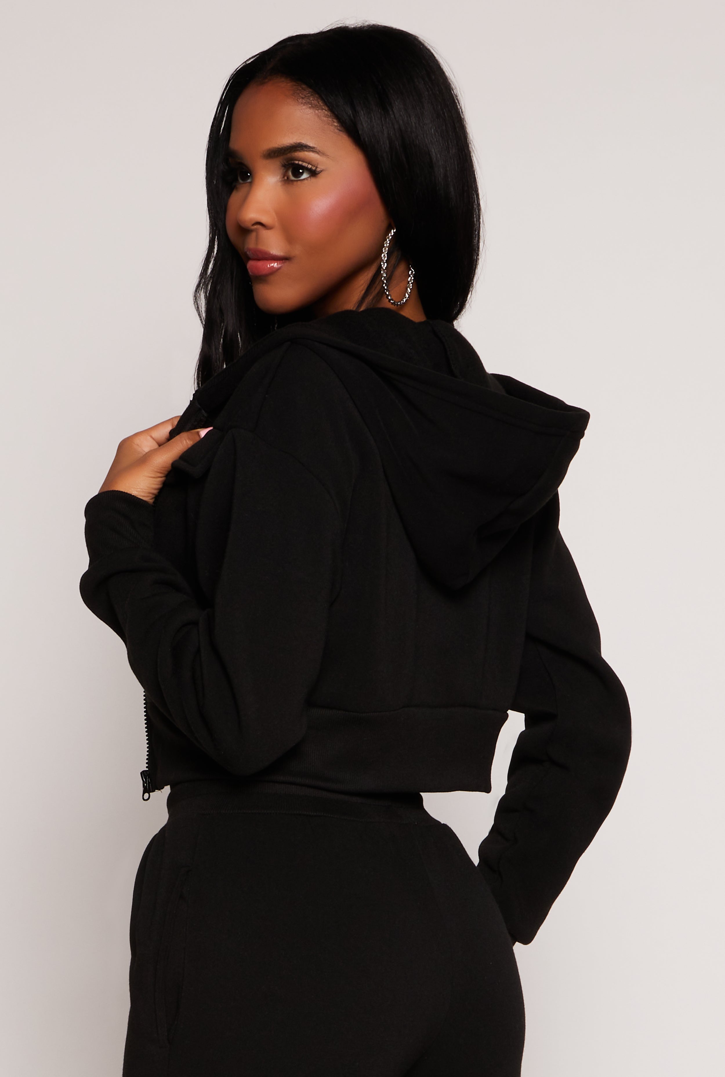 Cargo Pocket Zip Front Cropped Hoodie、mySite、camillekostekn