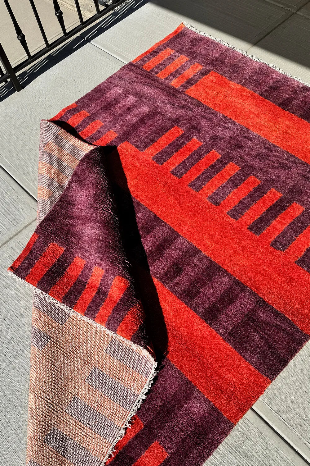 Purple and Burnt Orange Geometric Stripe Hand-Knotted Oushak Wool Rug 5x7、mySite、gigharbornorthrealestate