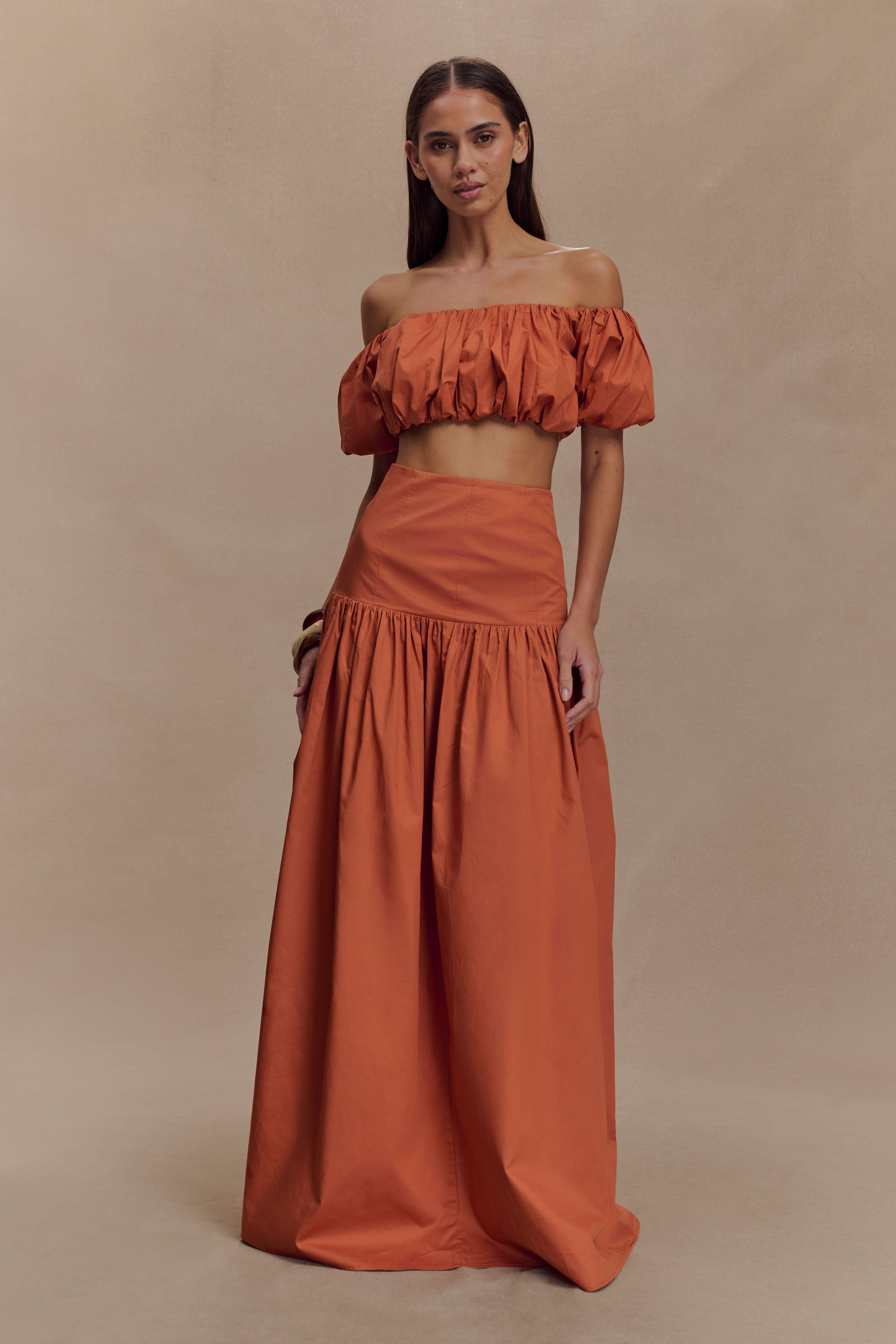 Autumn Off Shoulder Bubble Top - Burnt Orange、mySite、solidvoid