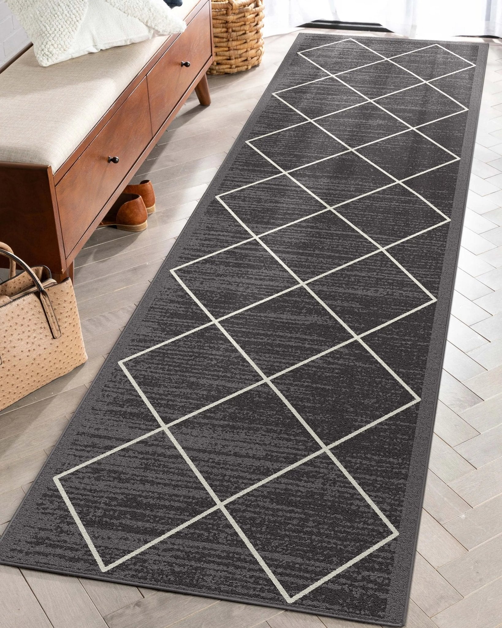 Clover Grey Modern Trellis Flat-Weave Cotton Backing Rug、mySite、gigharbornorthrealestate