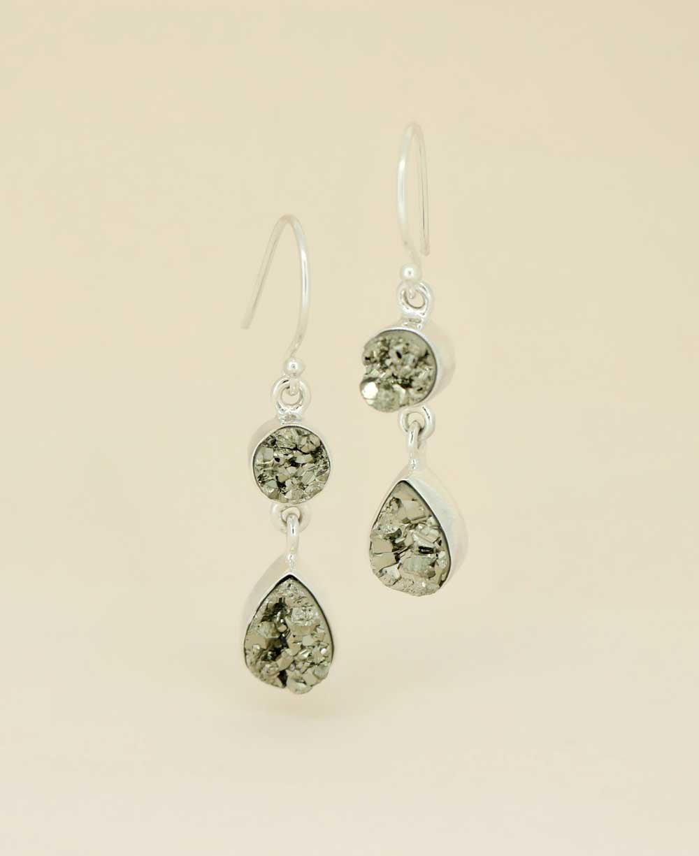 Sterling Silver Dual Pyrite Gemstone Dangle Earrings、mySite、topwebapps