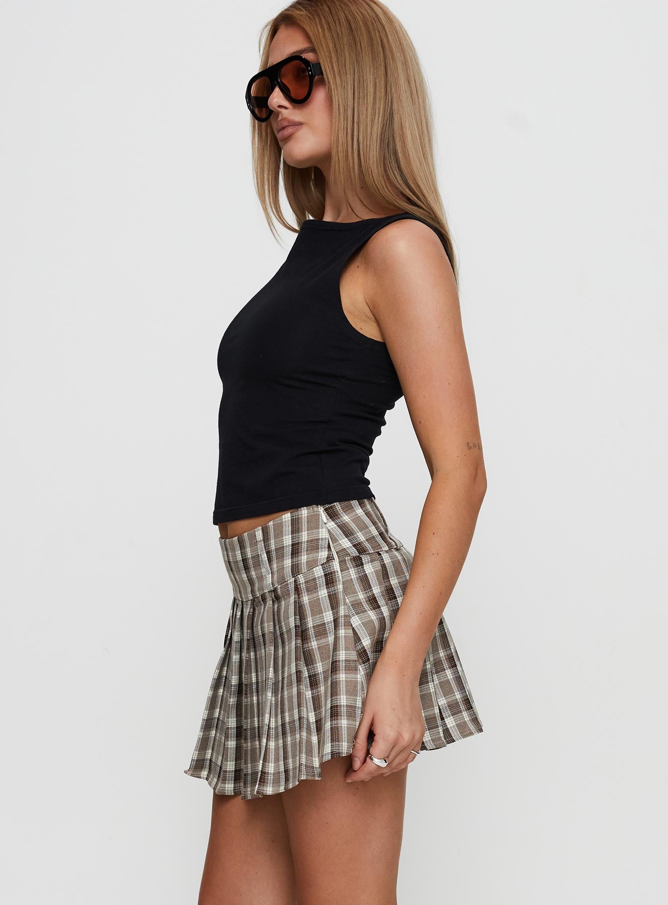 Envision Pleat Mini Skirt Brown Multi、mySite、solidvoid