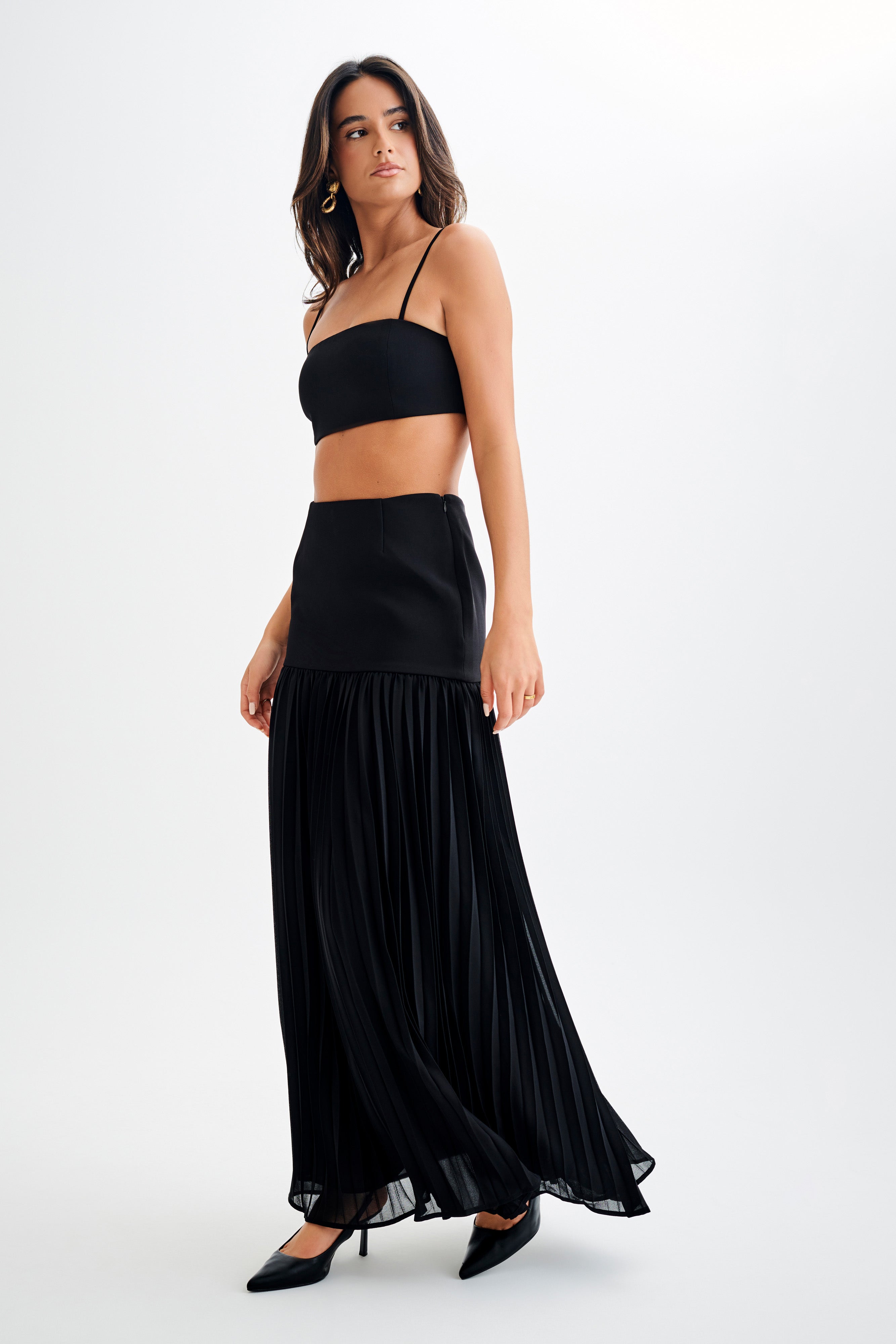 Jillian Pleated Maxi Skirt - Black、mySite、solidvoid