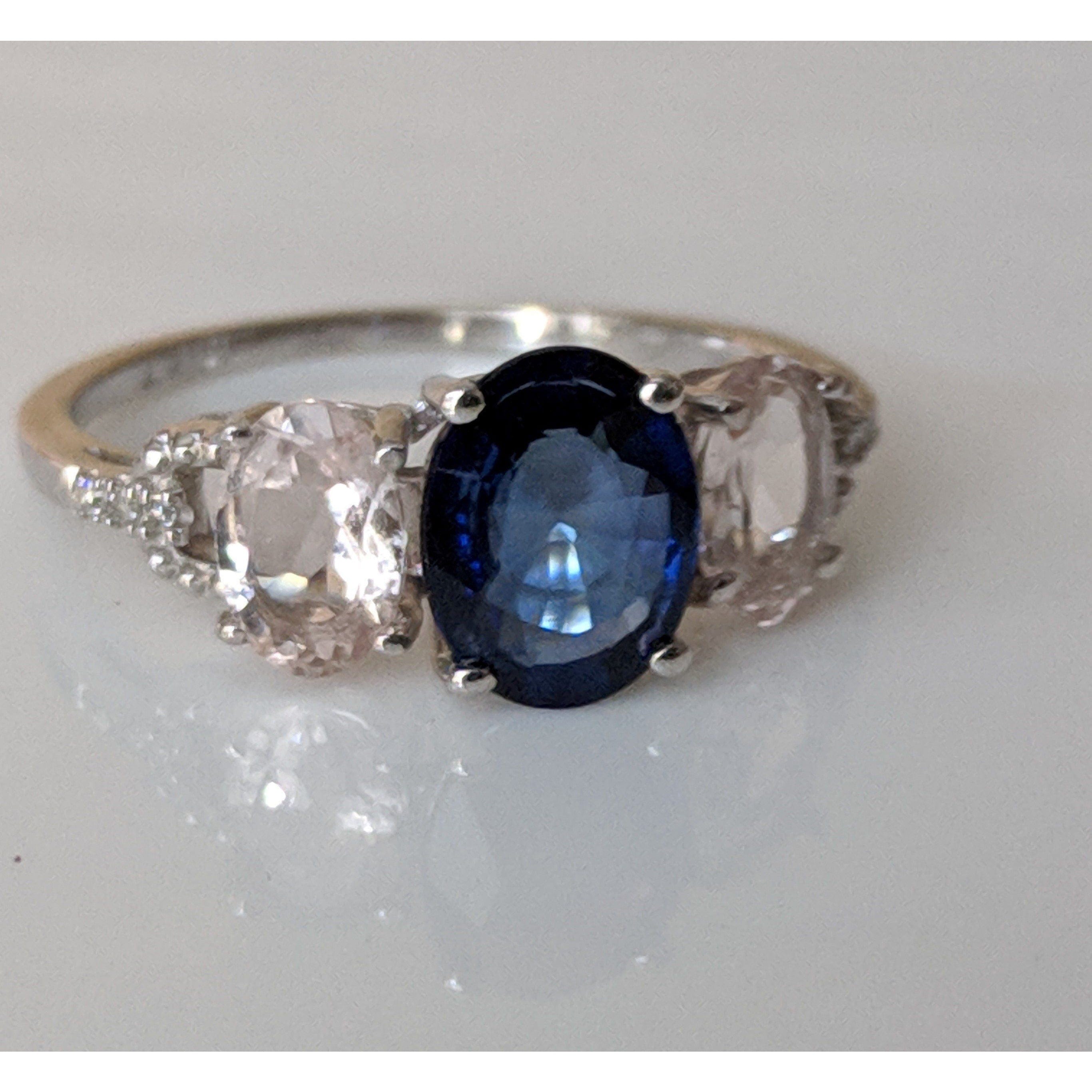 Sapphire, Morganite and Diamond Ring in 10K White Gold, Gorgeous & Unusual!、mySite、g9winljtr