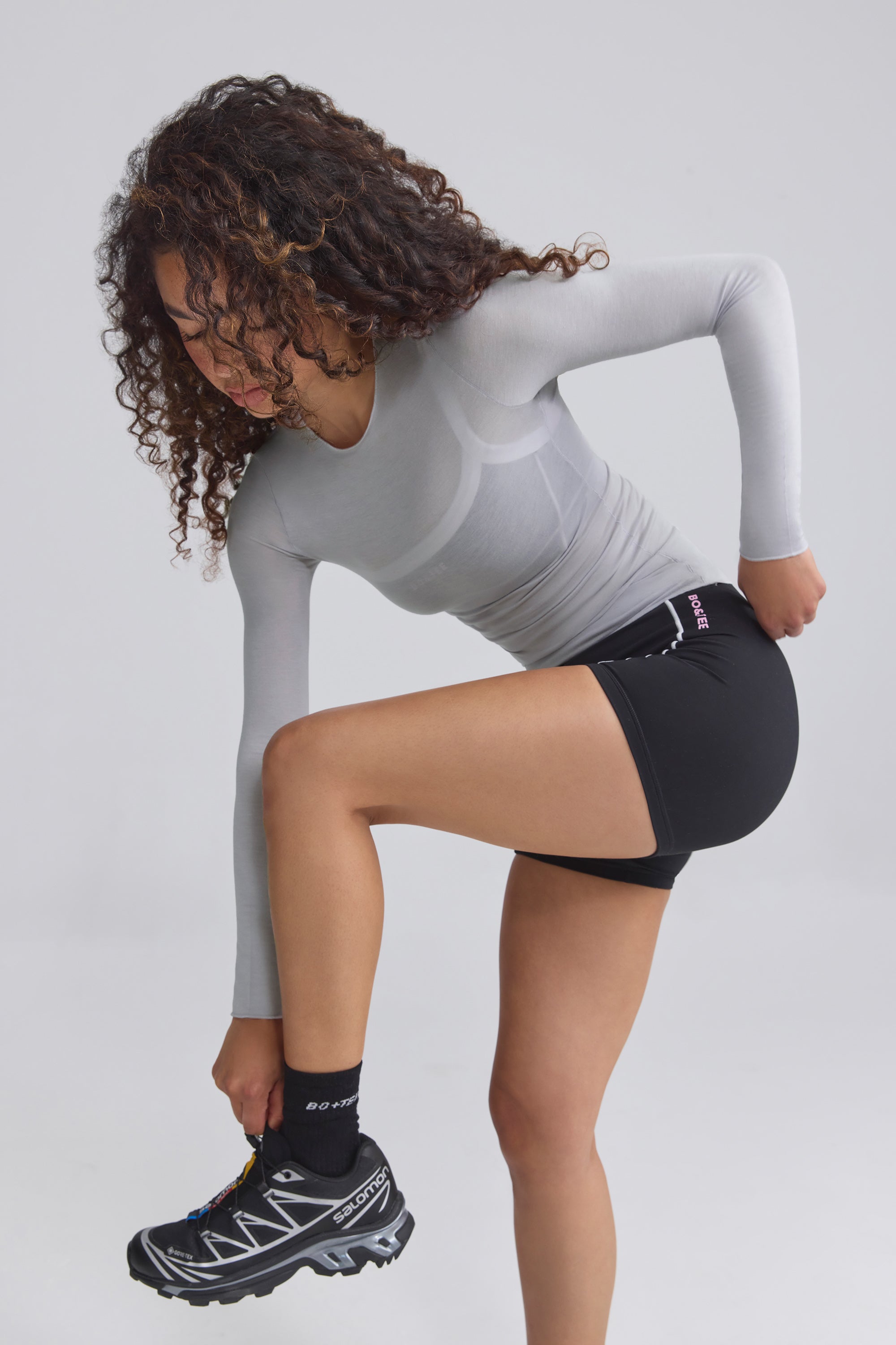 Sheer Long-Sleeve Top in Ice Grey、mySite、solidvoid