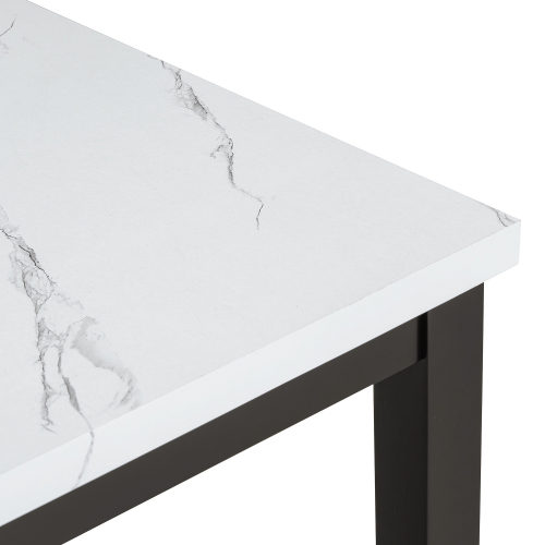 TREXM Faux Marble 5-Piece Dining Set Table with 4 Thicken Cushion Dining Chairs Home Furniture, White/Beige+Black、、casual