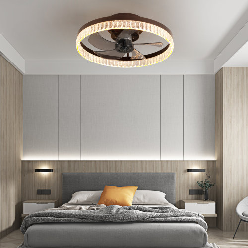 Low Profile Ceiling Fan with Light and Remote Control, Dimmable LED Ceiling Fan, 6 Speeds, Timing Reversible Blades, Brown, 20"、、eastwooduniform
