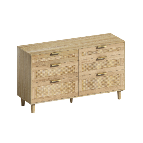 51.18"6-Drawers Rattan Storage Cabinet Rattan Drawer,for Bedroom,Living Room,Natural (Same SKU:W757P198980)、、casual