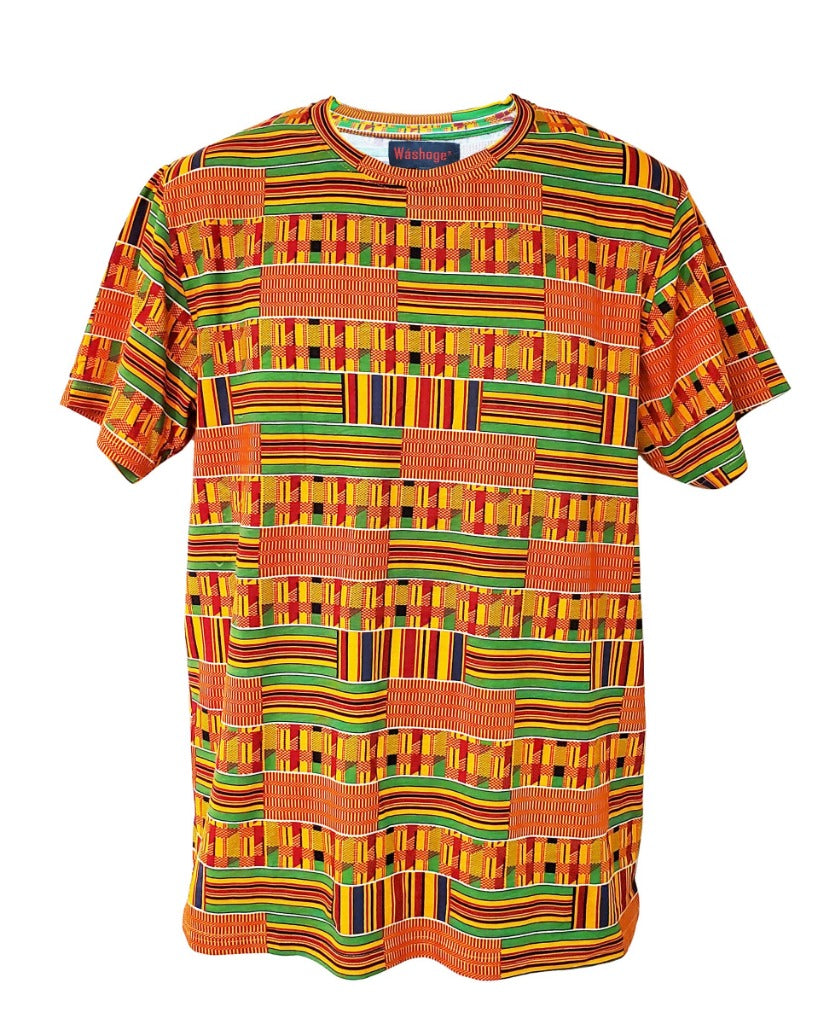 Washoge Kente African Print Round Neck T-Shirt、mySite、solidvoid