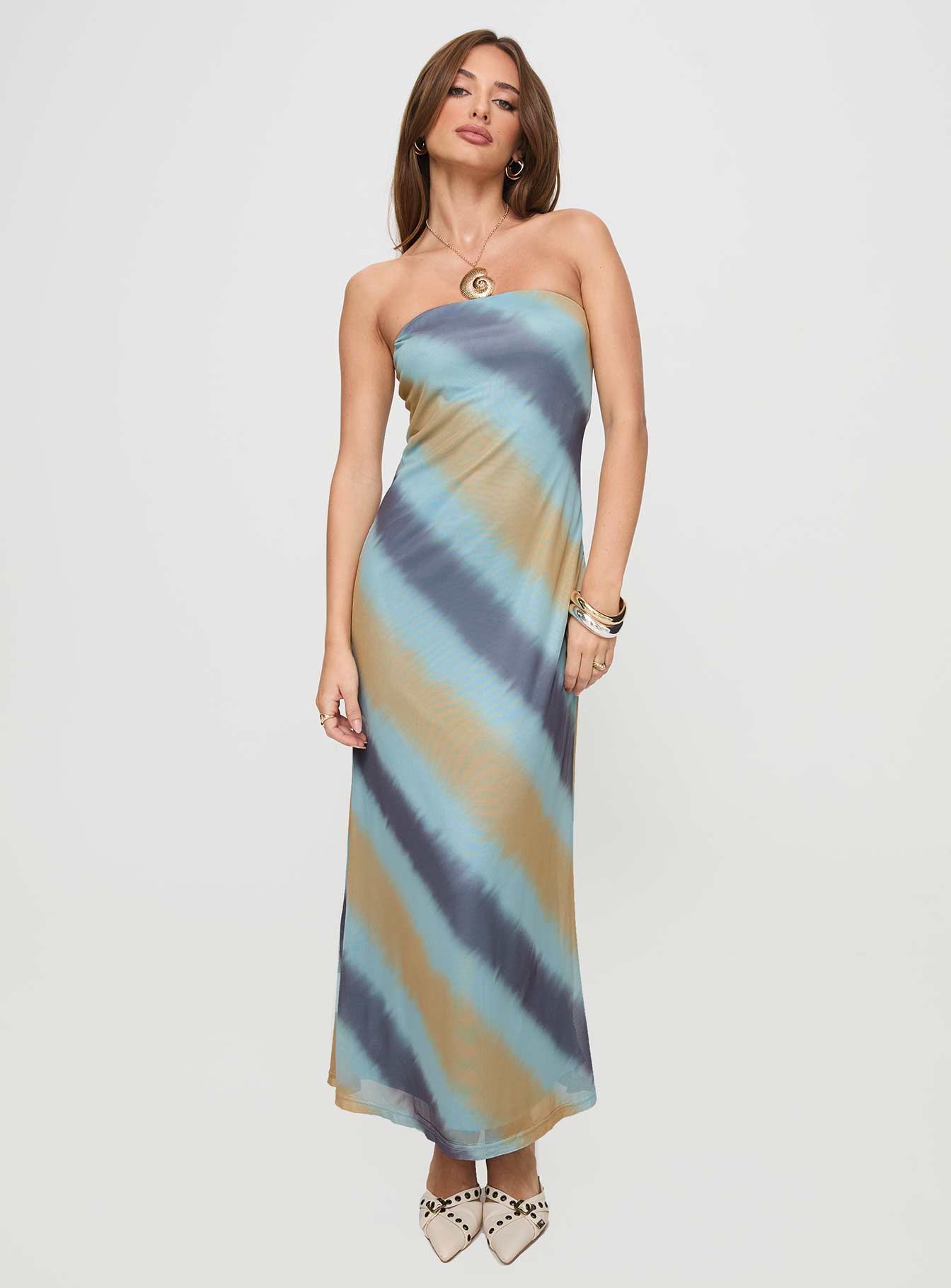 Celik Strapless Maxi Dress Blue / Brown、mySite、solidvoid