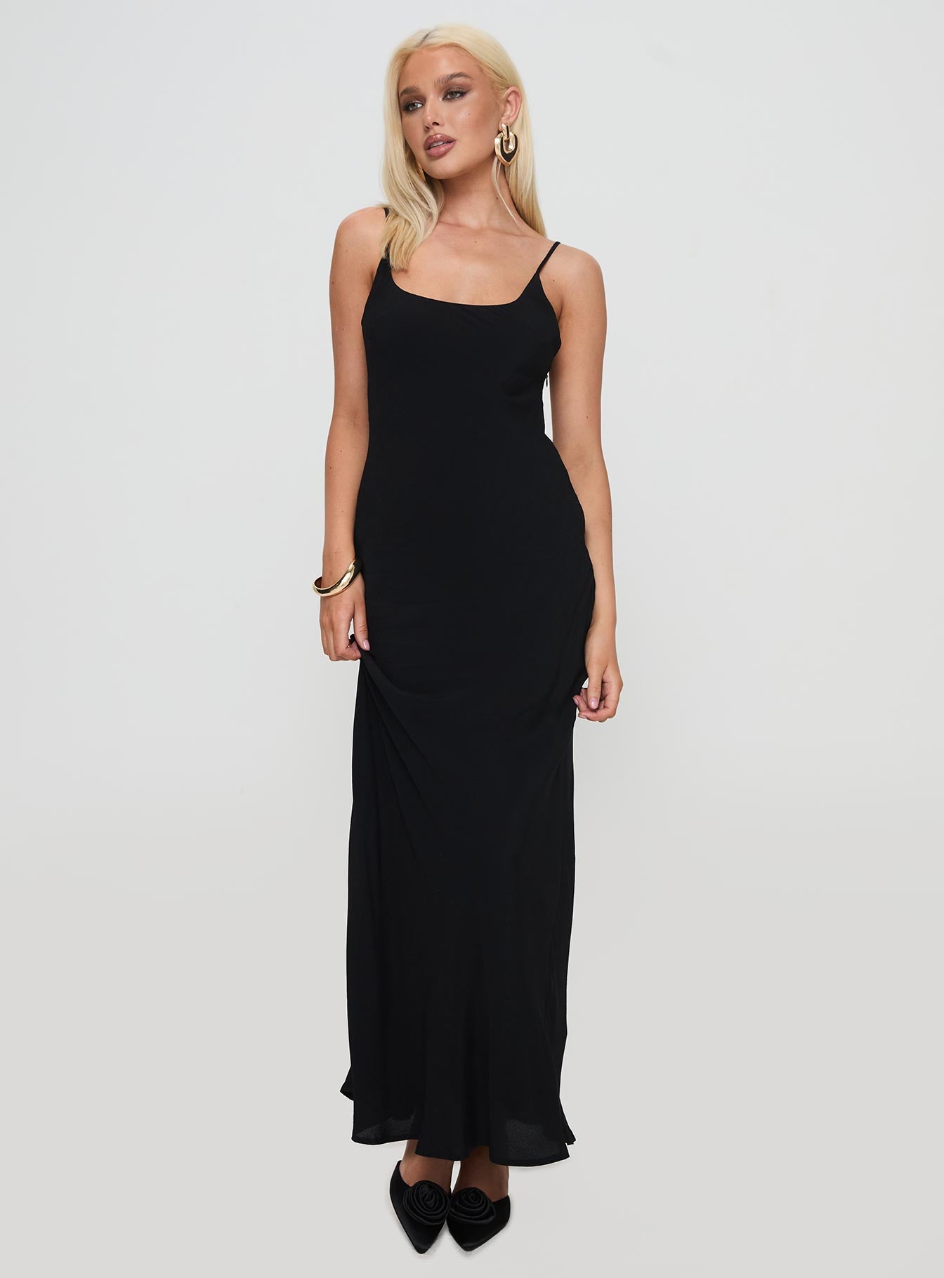 Lagane Bias Cut Maxi Dress Black、mySite、solidvoid