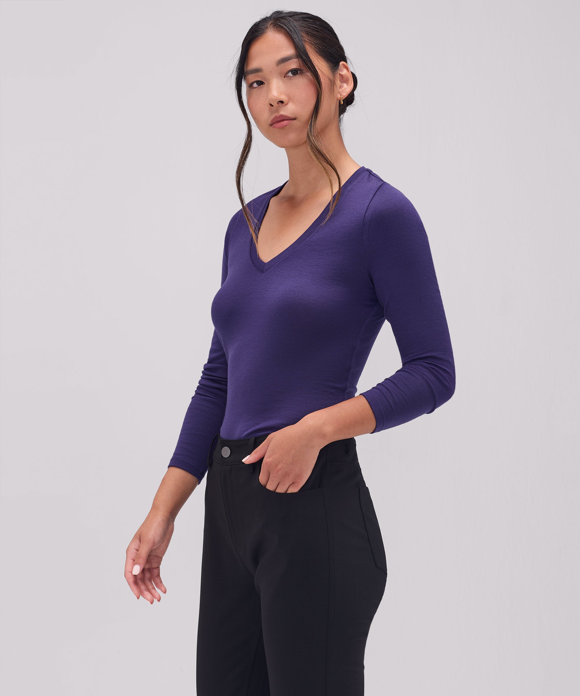 Women's Slim Merino Long Sleeve V-Neck、mySite、noshort