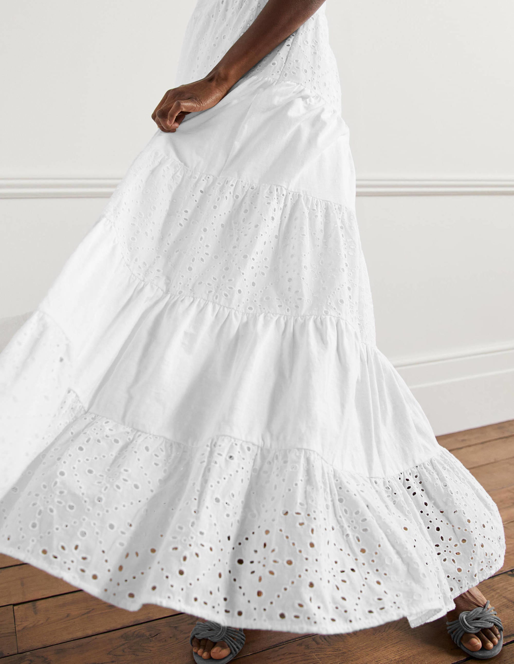  Broderie Mix Jersey Maxi Dress-White、mySite、ashleygrahame