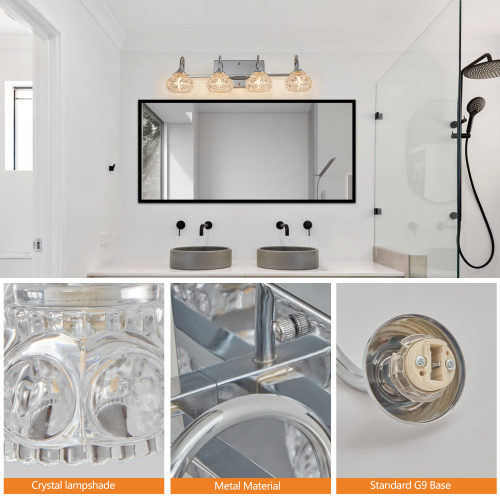 29" Nickel Finish Vintage Crystal Vanity Light - Elegant 5-Light Bathroom Mirror Fixture with Clear Glass Shades (No Bulbs)、、eastwooduniform