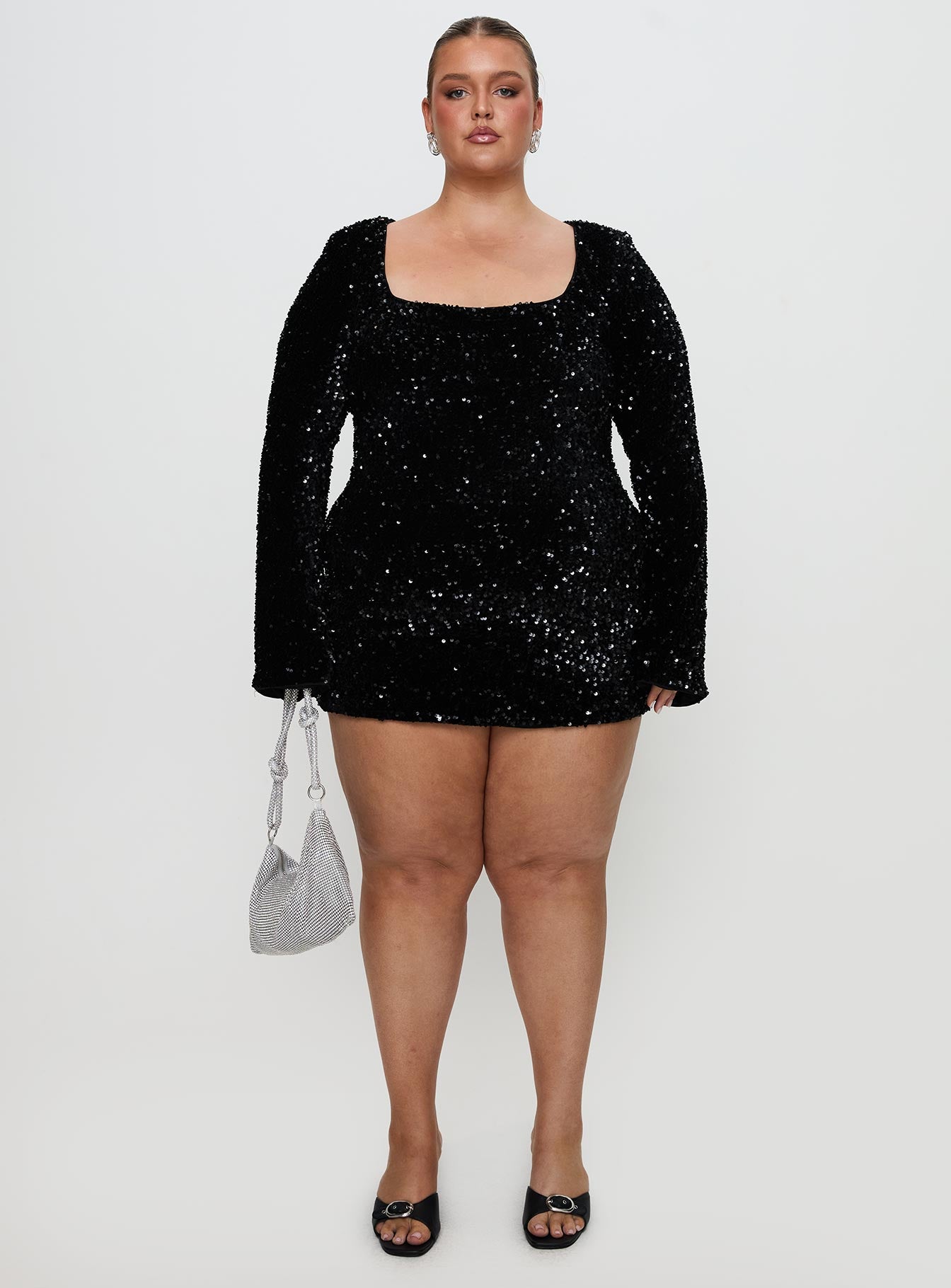 Vinelle Long Sleeve Mini Dress Black Curve、mySite、solidvoid