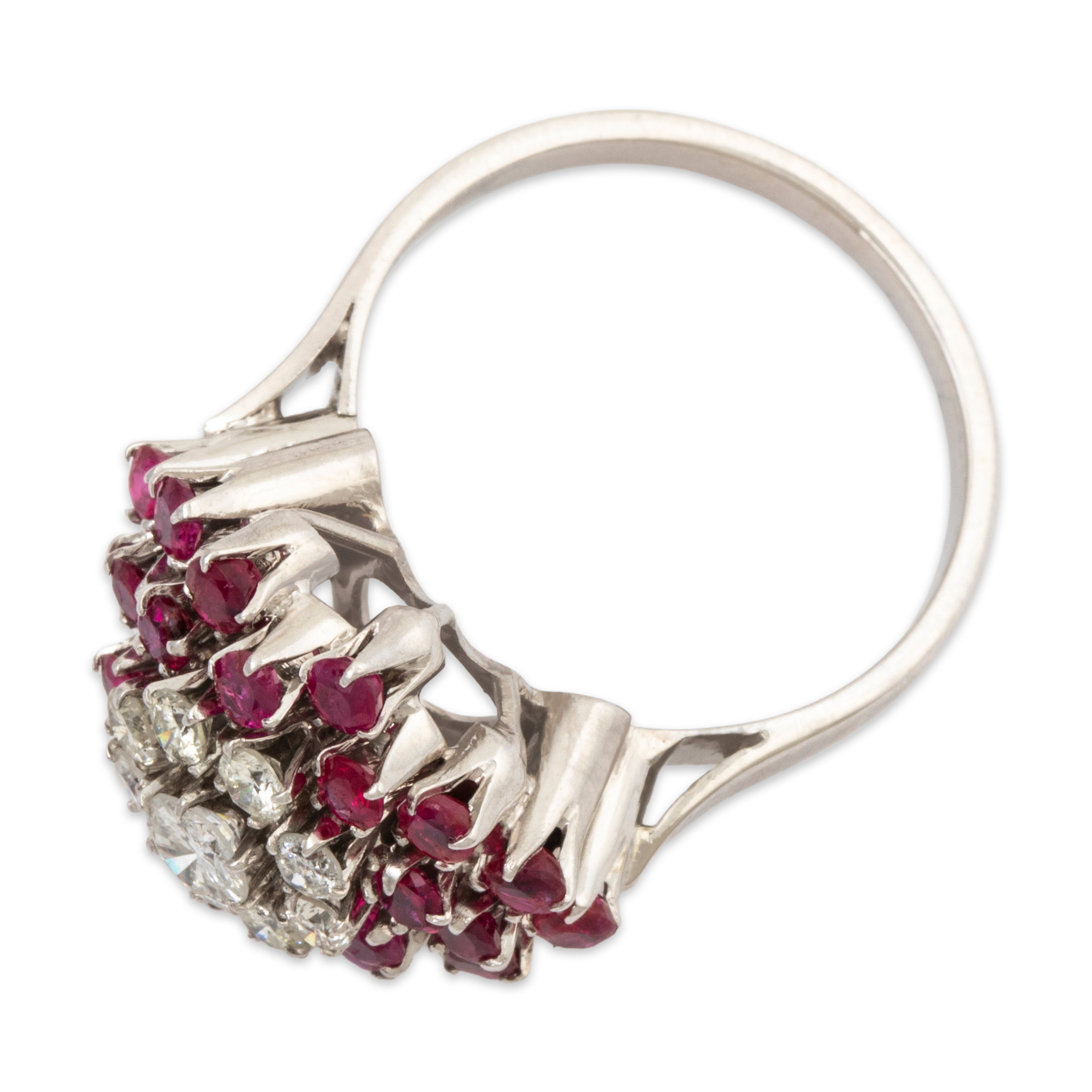 Vintage 14k White Gold 1.3cttw Ruby Diamond Floriform Constellation Ring、mySite、hinf8tx79