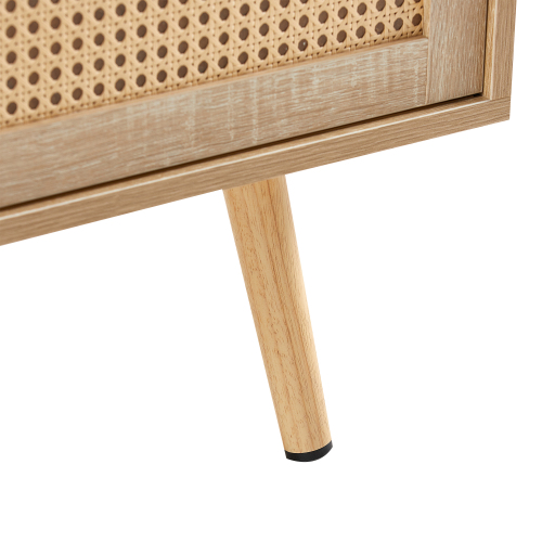 41.34" Rattan Coffee table, sliding door for storage, solid wood legs, Modern table for living room , natural、、casual