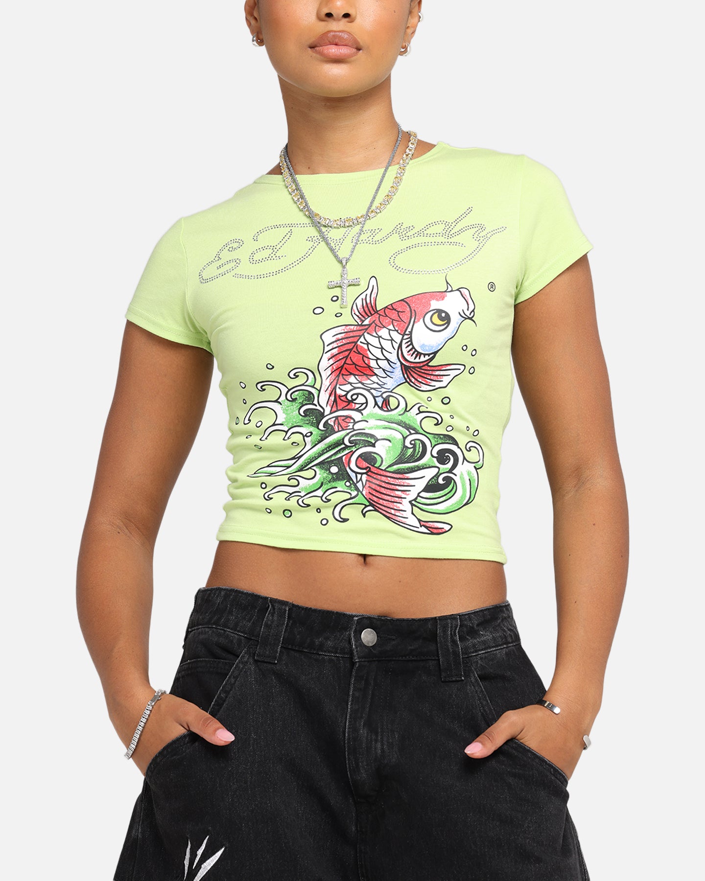 Ed Hardy Women's Koi Baby T-Shirt Green、mySite、zt4zffjzw