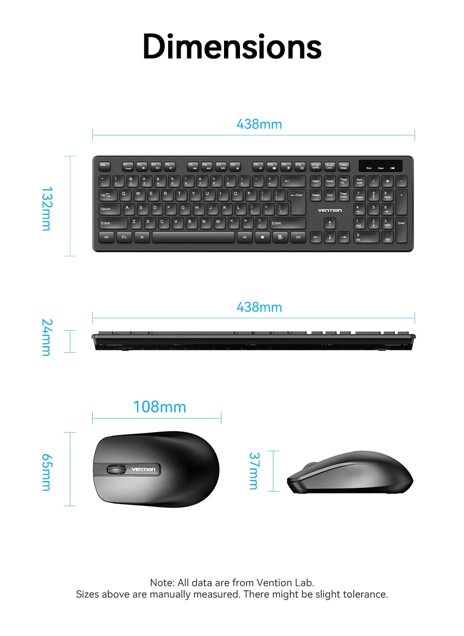 Wireless Full-Sized Keyboard and Mouse Combo with Mouse Pad Black Slim Type