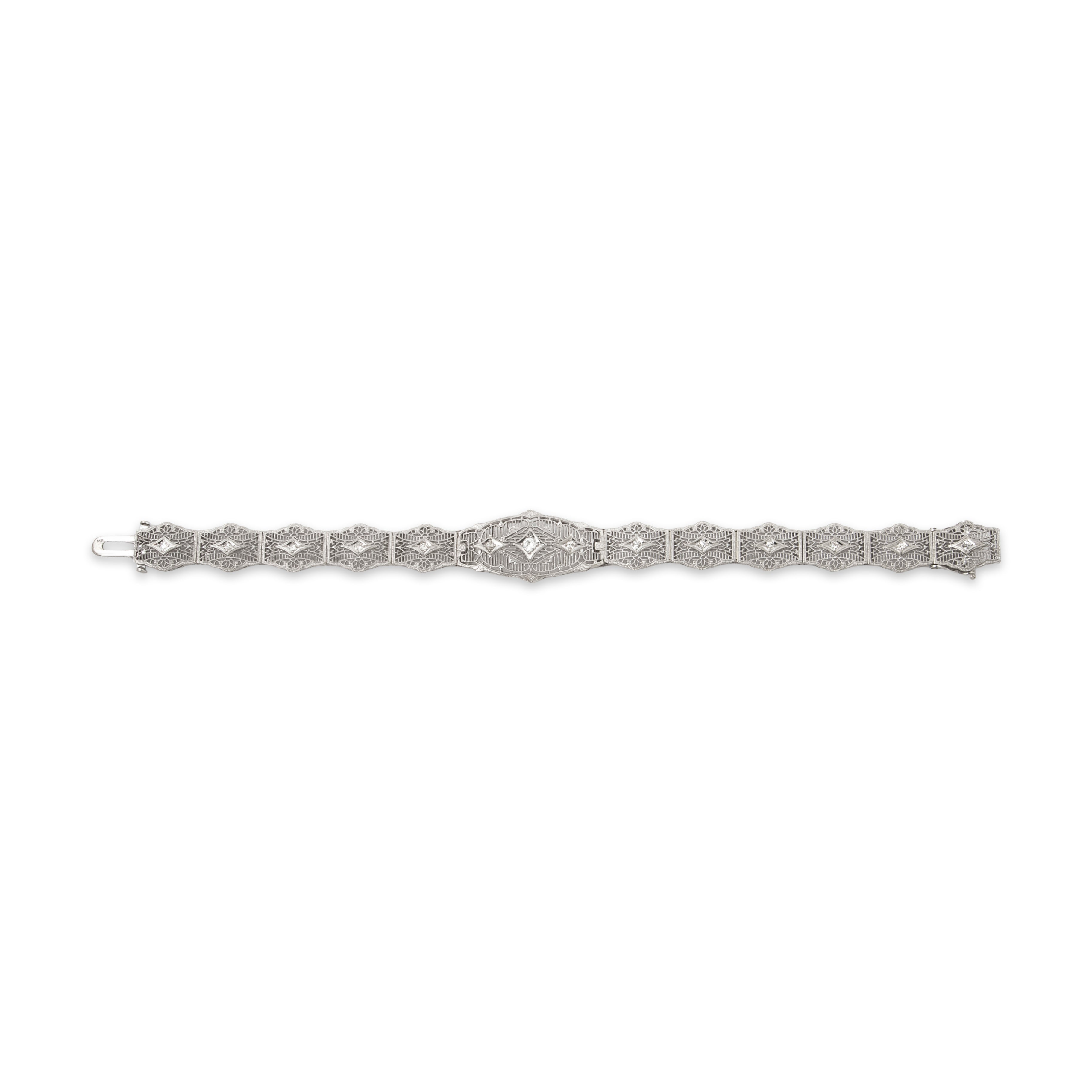 Antique Art Deco 14k White Gold .268cttw Diamond Openwork Bracelet 6.75、mySite、hinf8tx79