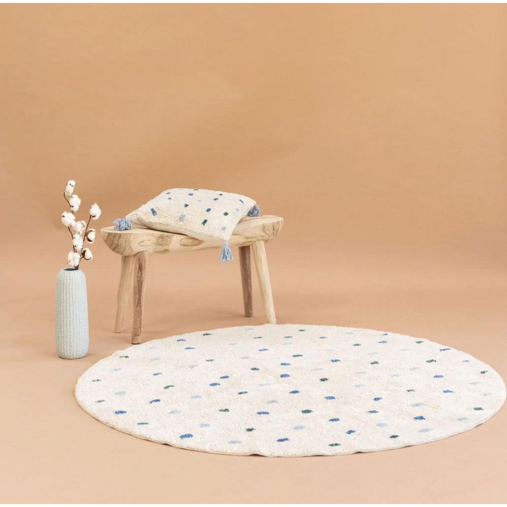 Cotton Berber Going Dotty Blue Round Washable Area Rug、mySite、gigharbornorthrealestate