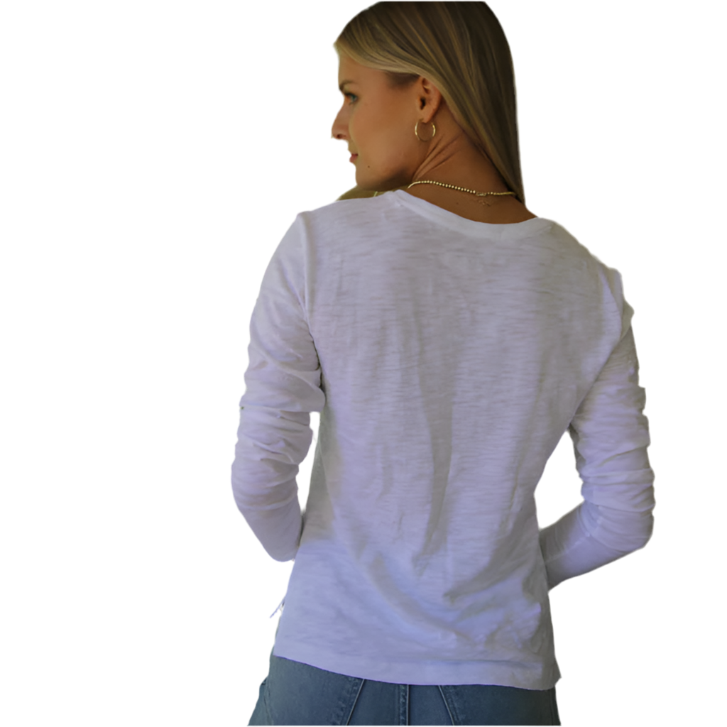 Erin Gray Long Sleeve Jeans V Tee, White、mySite、noshort