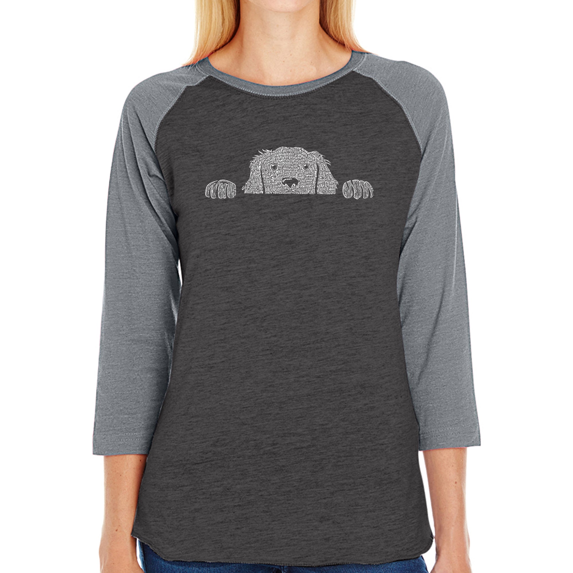 Peeking Dog - Women's Raglan Word Art T-Shirt、mySite、camillekostekn