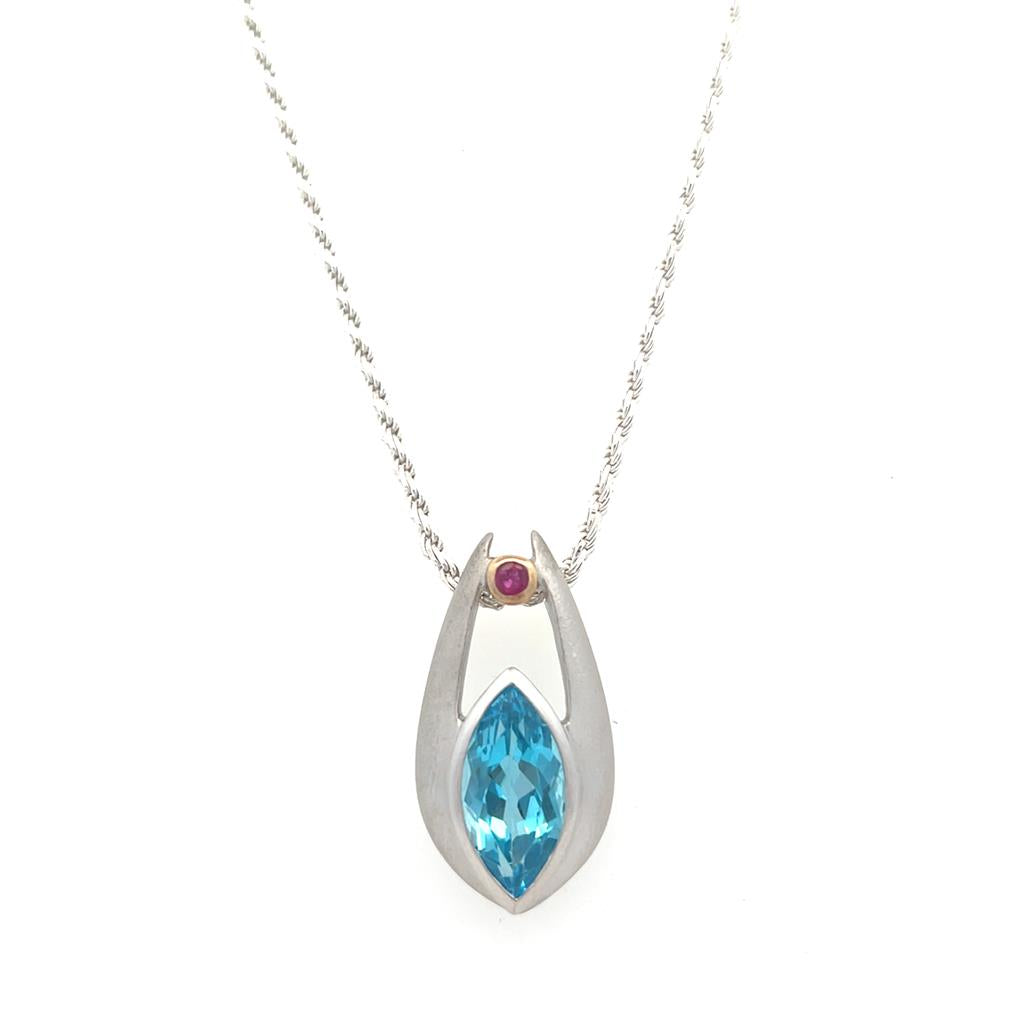 Estate Sterling Silver 4.86ctw Marquise Blue Topaz & Synthetic Ruby Necklace、mySite、botmansion