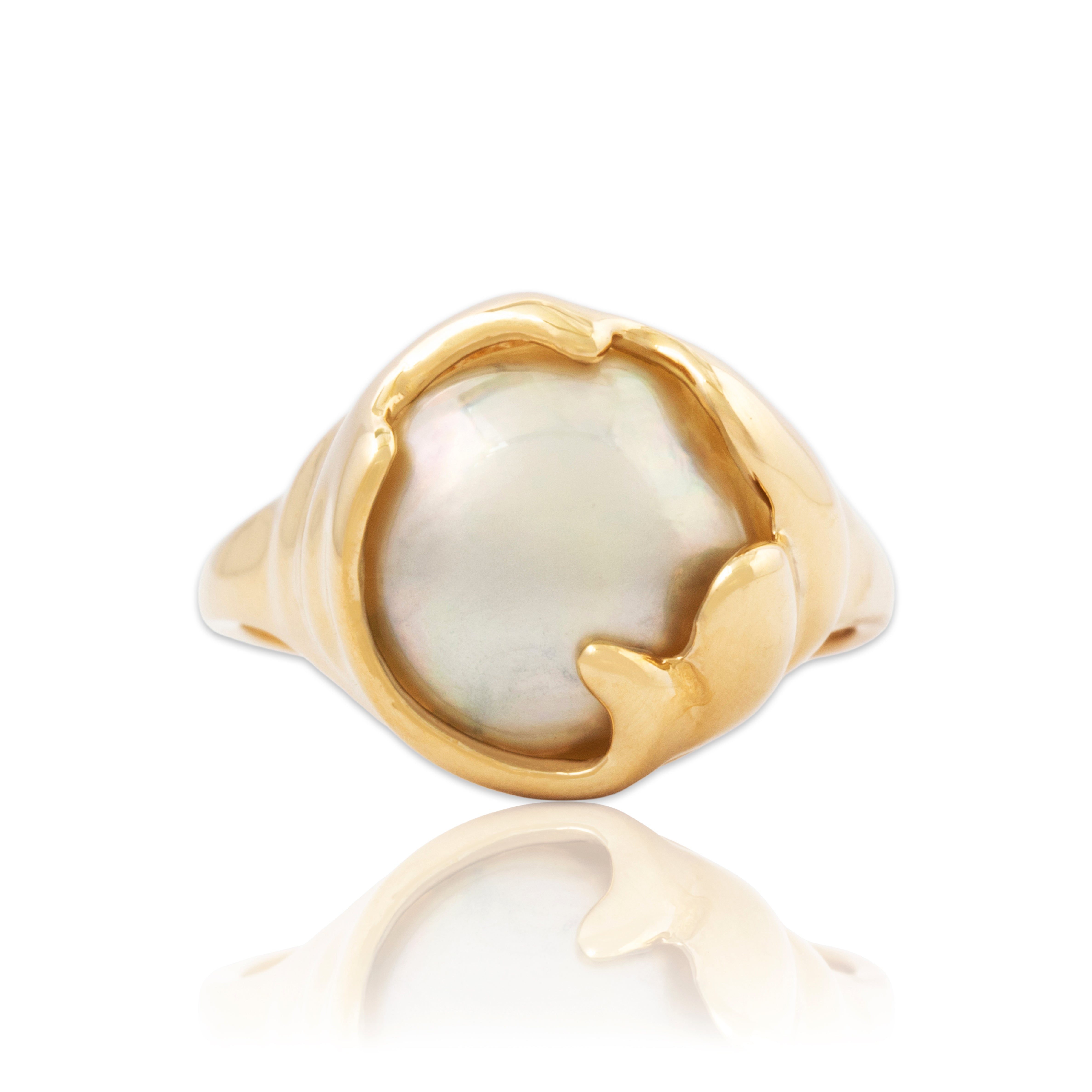 Vintage 10k Yellow Gold Mabé Pearl Naturalistic Swirl Ring 7.75、mySite、hinf8tx79