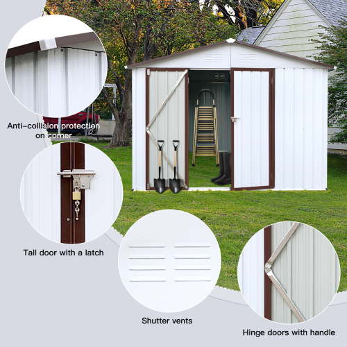 Metal garden sheds 8ft×6ft outdoor storage sheds Brown + Black、、eastwooduniform