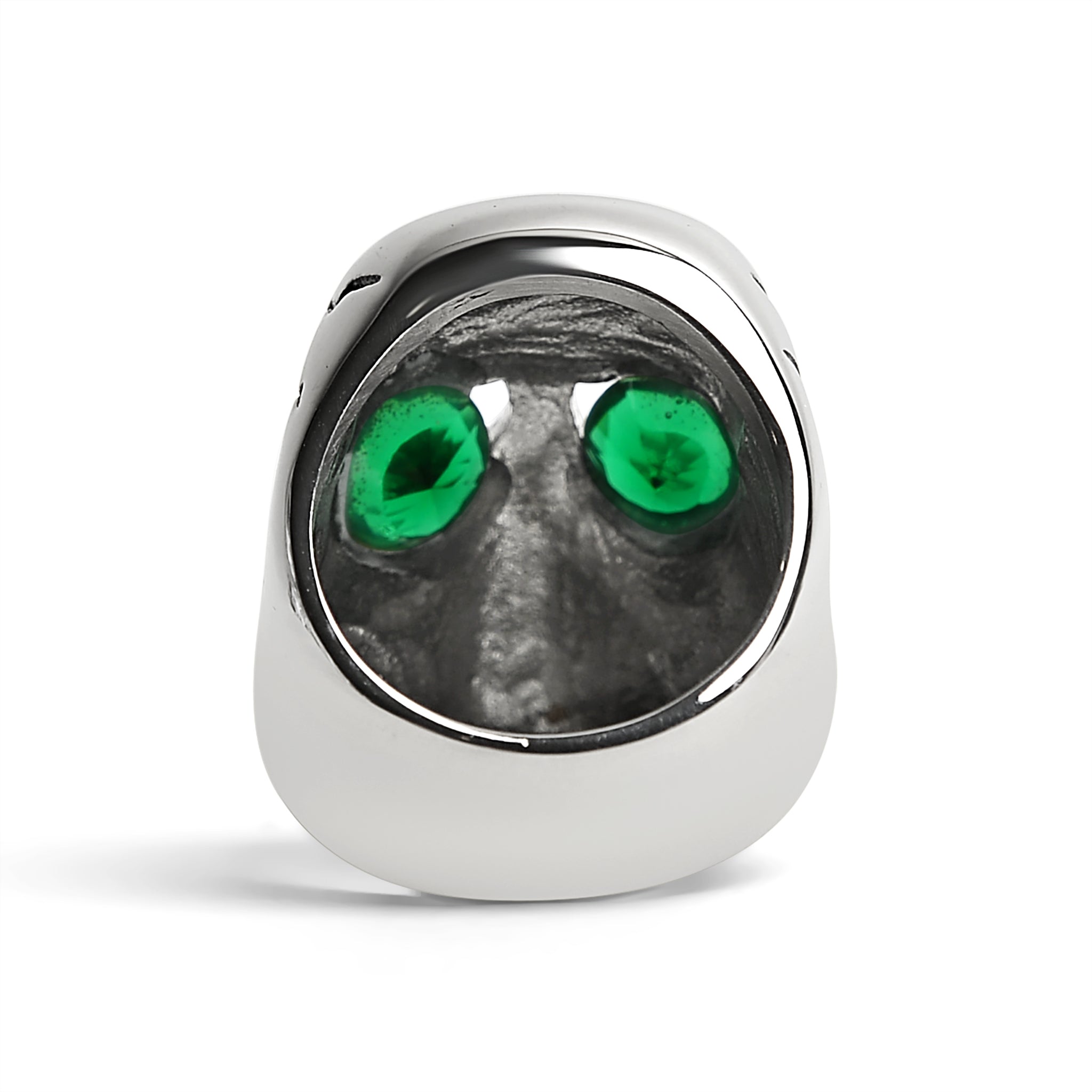 Stainless Steel Green CZ Eyed Cracked Skull Ring / SCR4108、mySite、dreamappss