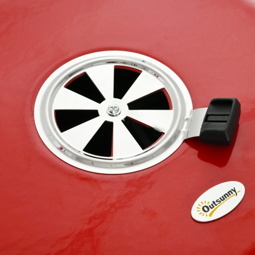 Outsunny 17" Portable Charcoal Grill with Wheels, 2 Side Tables and Bottom Shelf, BBQ with Adjustable Vents on Lid for Picnic, Camping, Backyard, Cooking, Red、、eastwooduniform