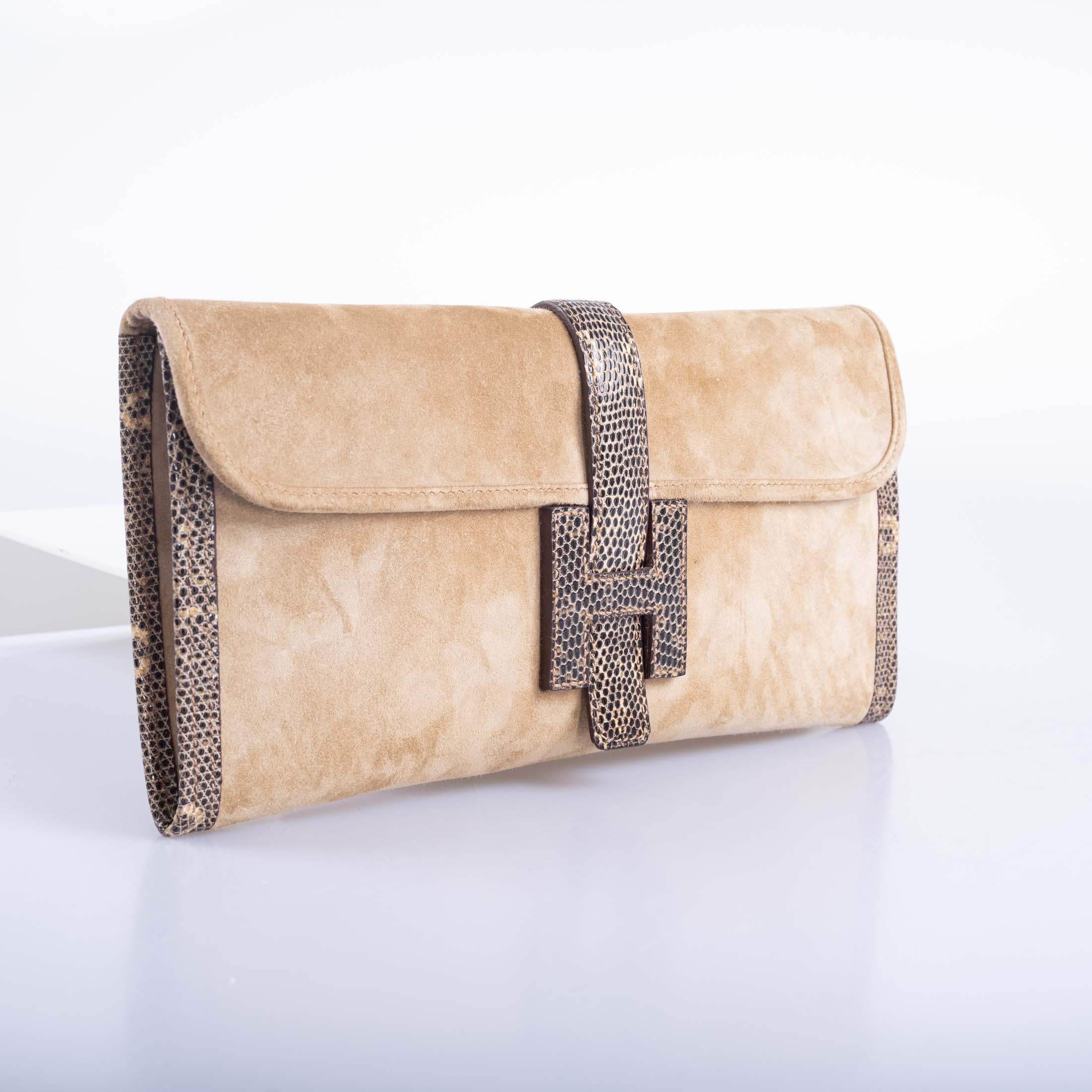 Hermès Jige Elan Clutch Sable Doblis Suede and Ombré Lizard、mySite、garminoutage.com
