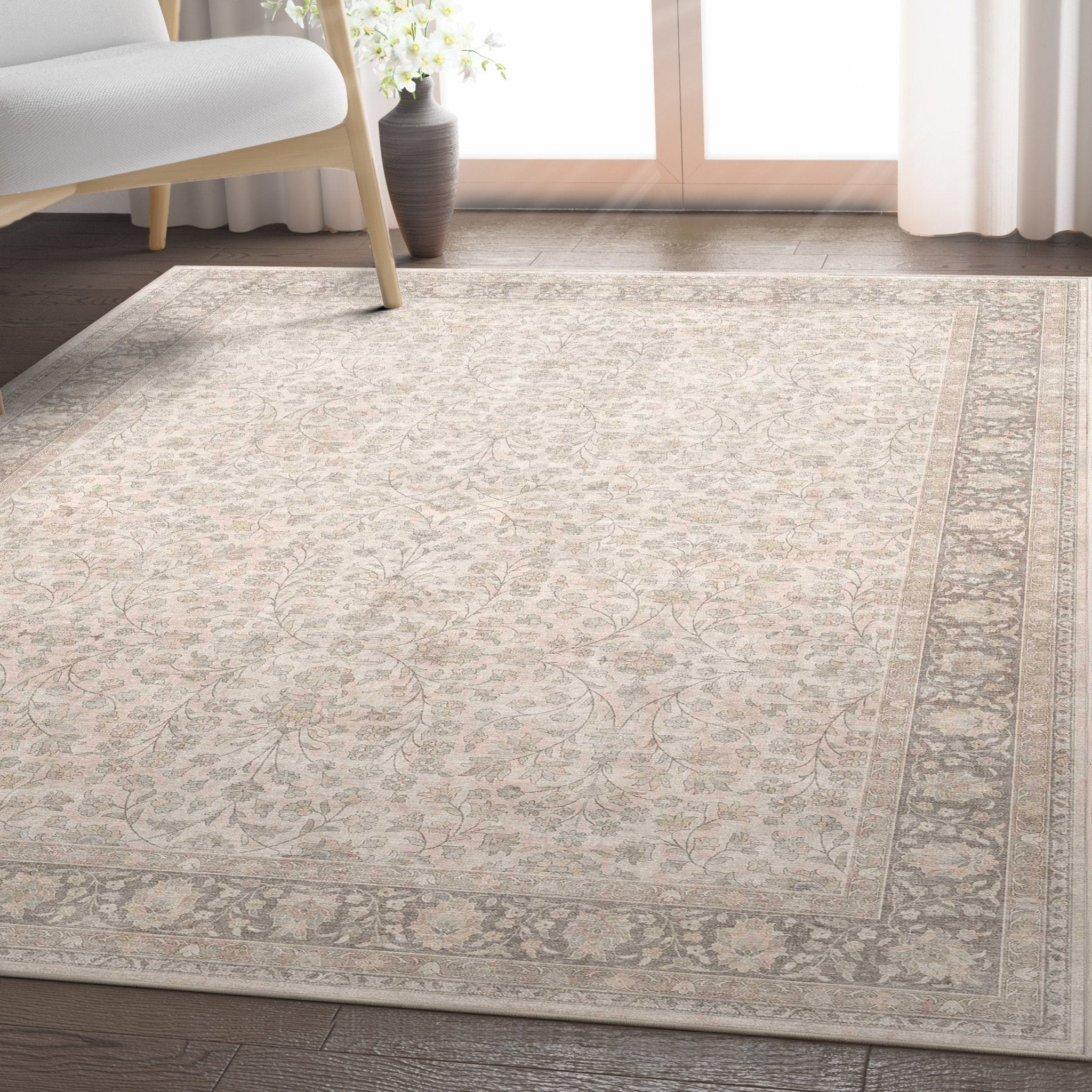 Madrid Beige Floral Rug – Bold Pattern Easy to Clean、mySite、gigharbornorthrealestate