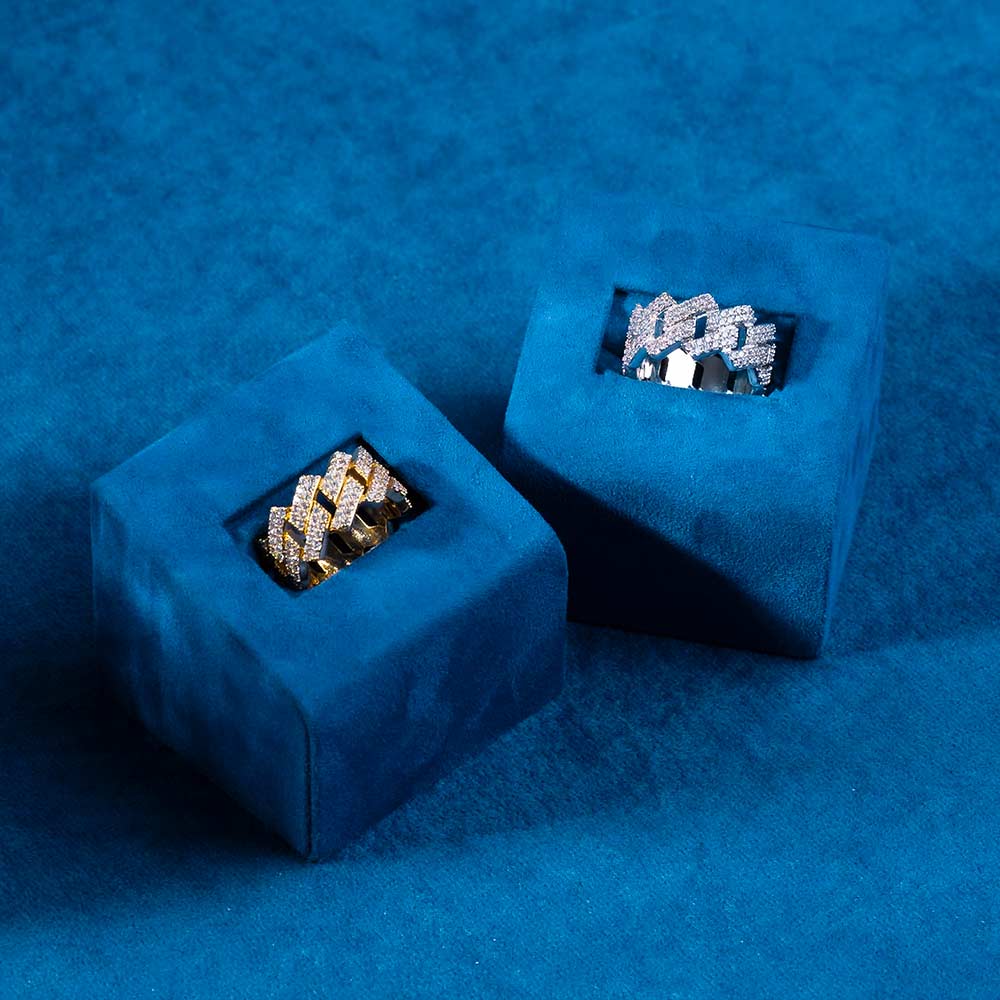 Moissanite 2-Row Cuban Link Ring 14K Gold、mySite、hinf8tx79