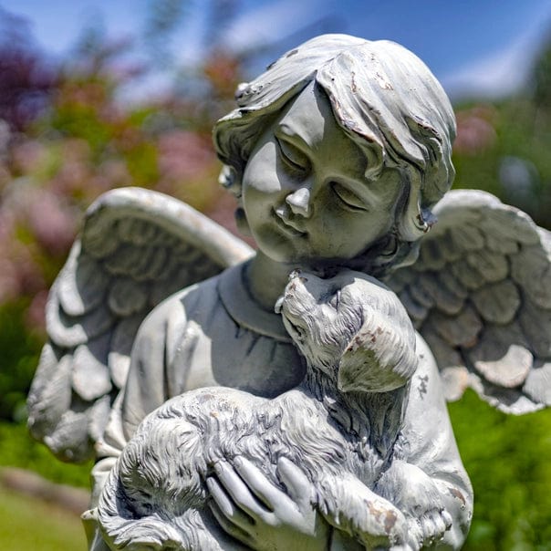 39 Tall Magnesium Angel Statue Holding Dog- Antique White or Bronze、mySite、g9winljtr