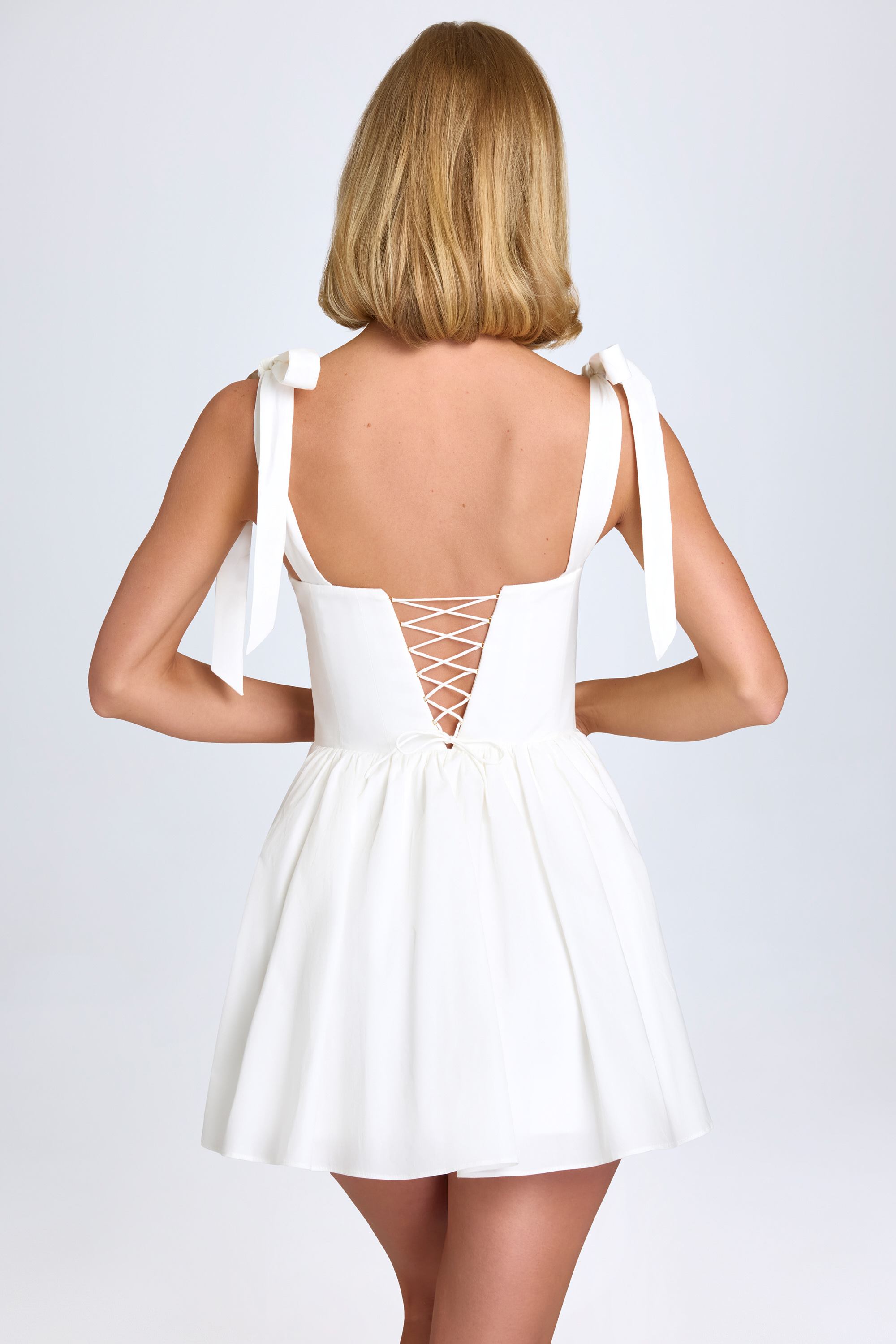 Ruched Corset Mini Dress in White、mySite、solidvoid
