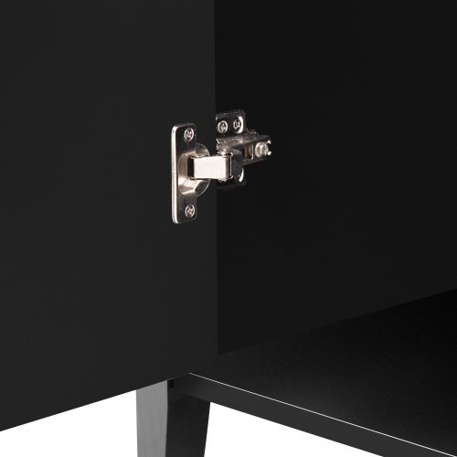 U_Style 63.1''Modern 4-Vertical Wavy Slatted Doors Sideboard,Storage Cabinet With Elegant Design, Solid Wood Legs with Painted,Metal Handles,for Dining Room,Living Room, Kitchen, or Entryway(Black)、、casual