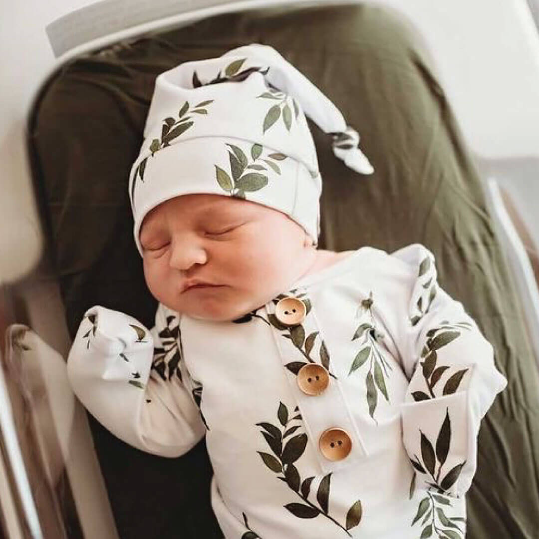  Olive Leaf Newborn Baby Knot Gown & Hat Set、mySite、layawaytickets
