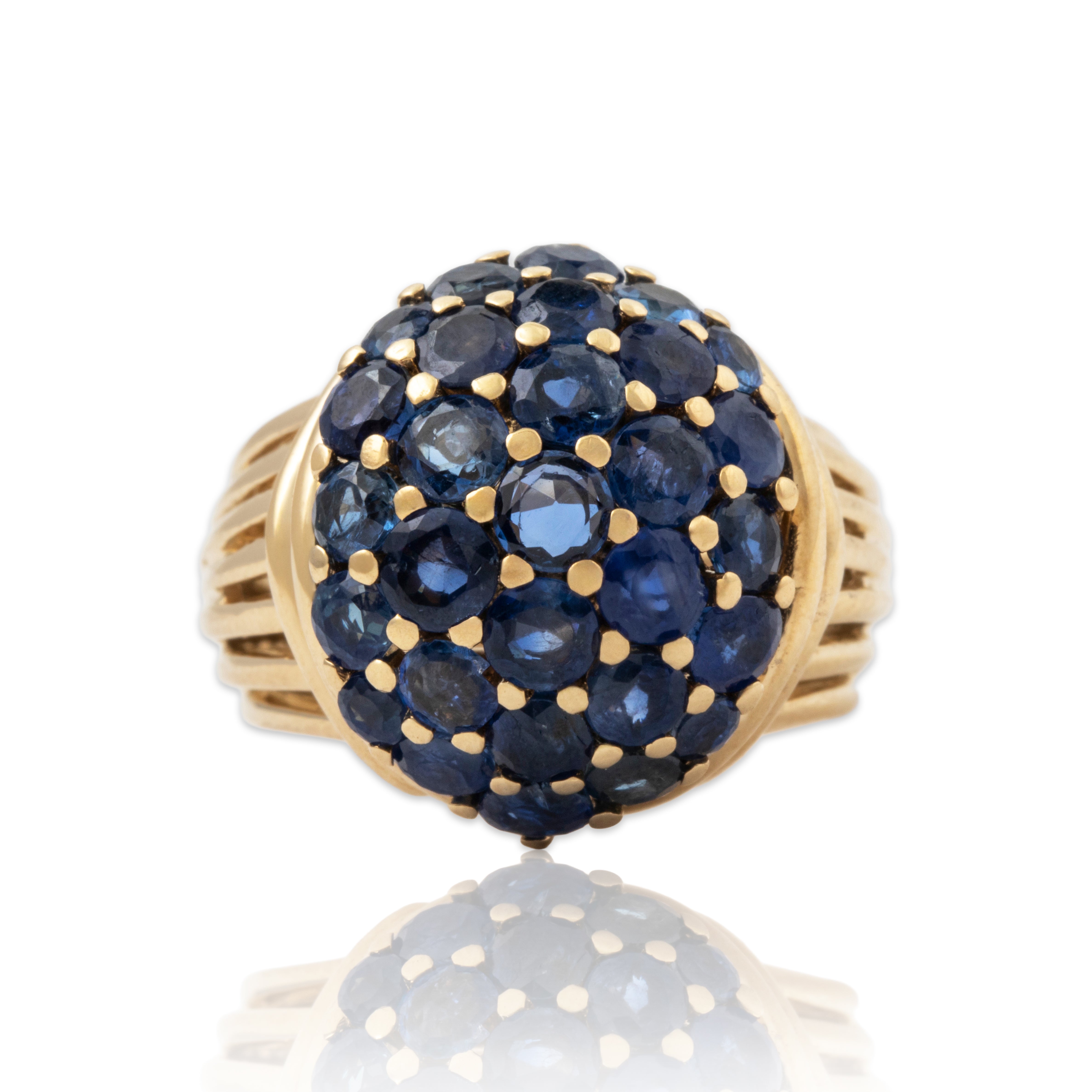 Vintage Large 14k Yellow Gold 5cttw Blue Sapphire Blue Bombe Cocktail Ring 6.25、mySite、hinf8tx79