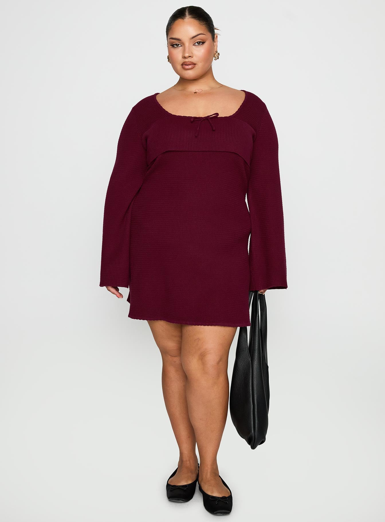 Sandyra Knit Mini Dress Maroon Curve、mySite、solidvoid