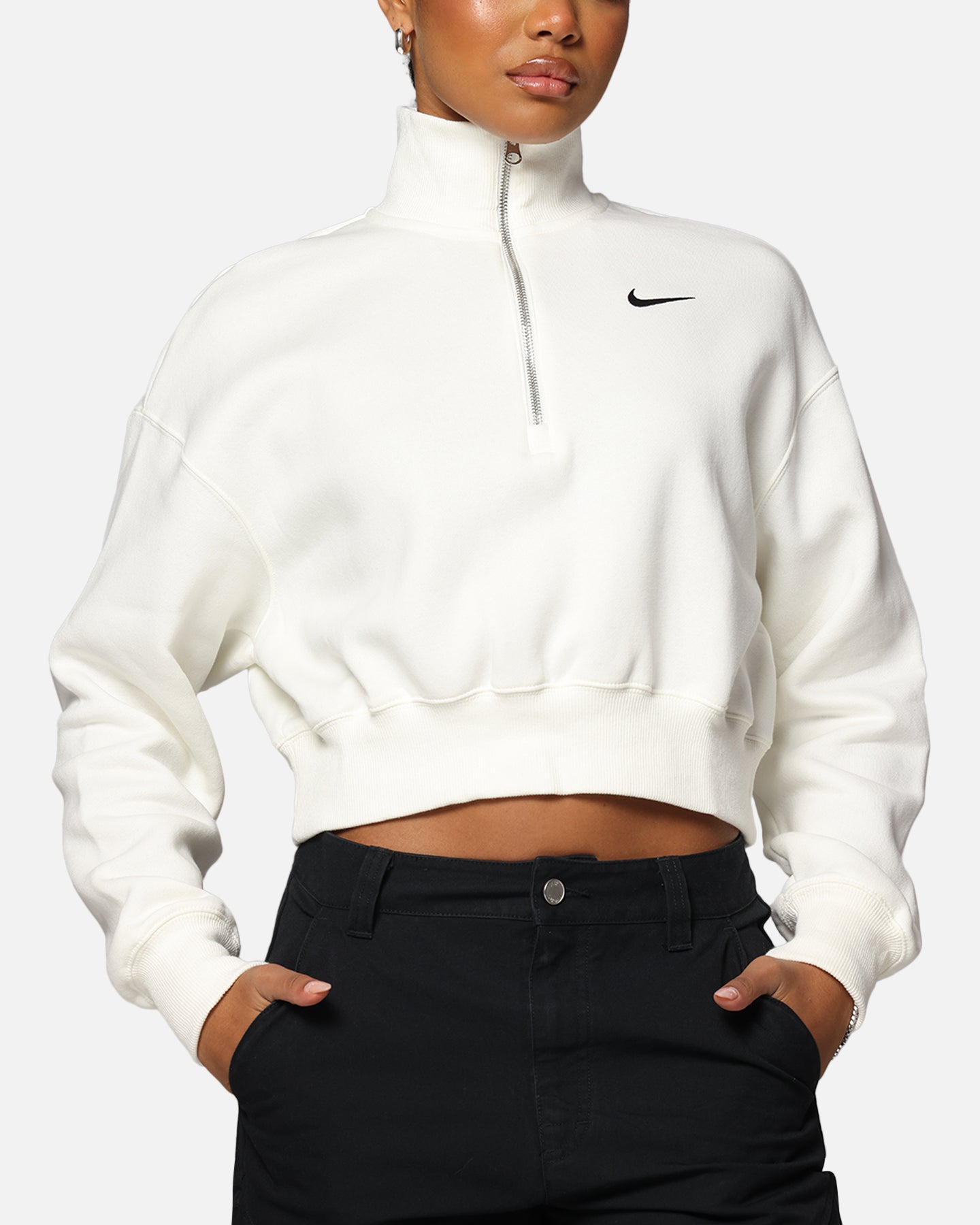 Nike Women's Sportswear Style Phoenix Fleece Cropped Half Zip Sweatshirt Sail/Black、mySite、zt4zffjzw