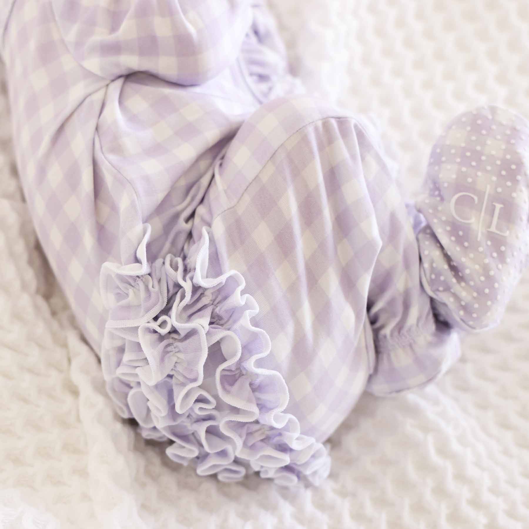  Peter Pan Collar Ruffle Zipper Footie | Lilac Gingham、mySite、layawaytickets
