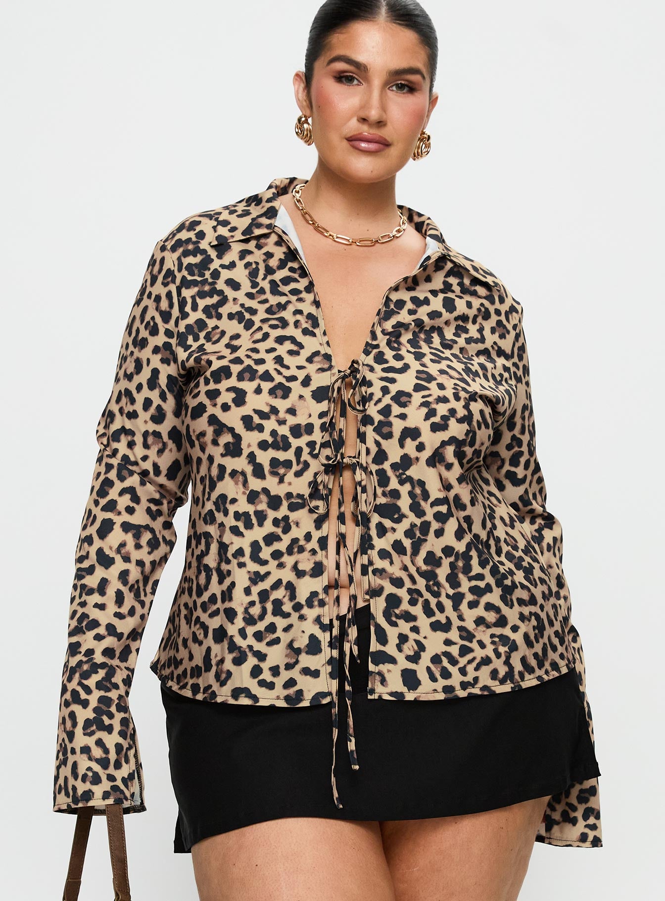 Toriah Long Sleeve Tie Up Top Leopard Curve、mySite、solidvoid