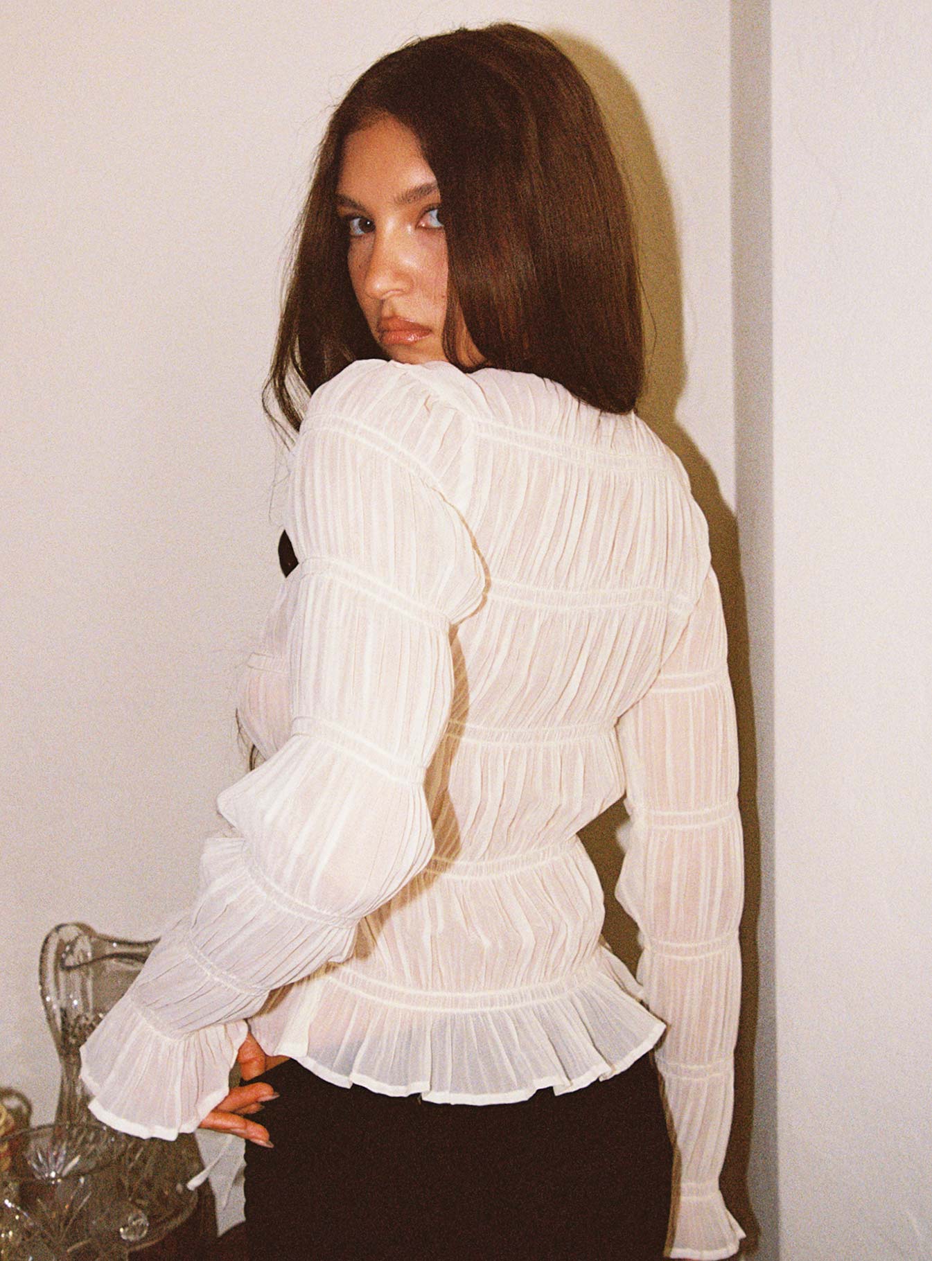 Carnelian Frill Long Sleeve Top Cream、mySite、solidvoid