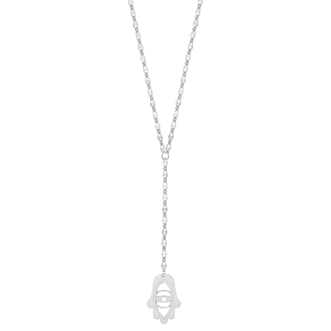 Joyce Hamsa With Evil Eye Lariat Necklace - (Sterling Silver or Gold-Plated)、mySite、topwebapps