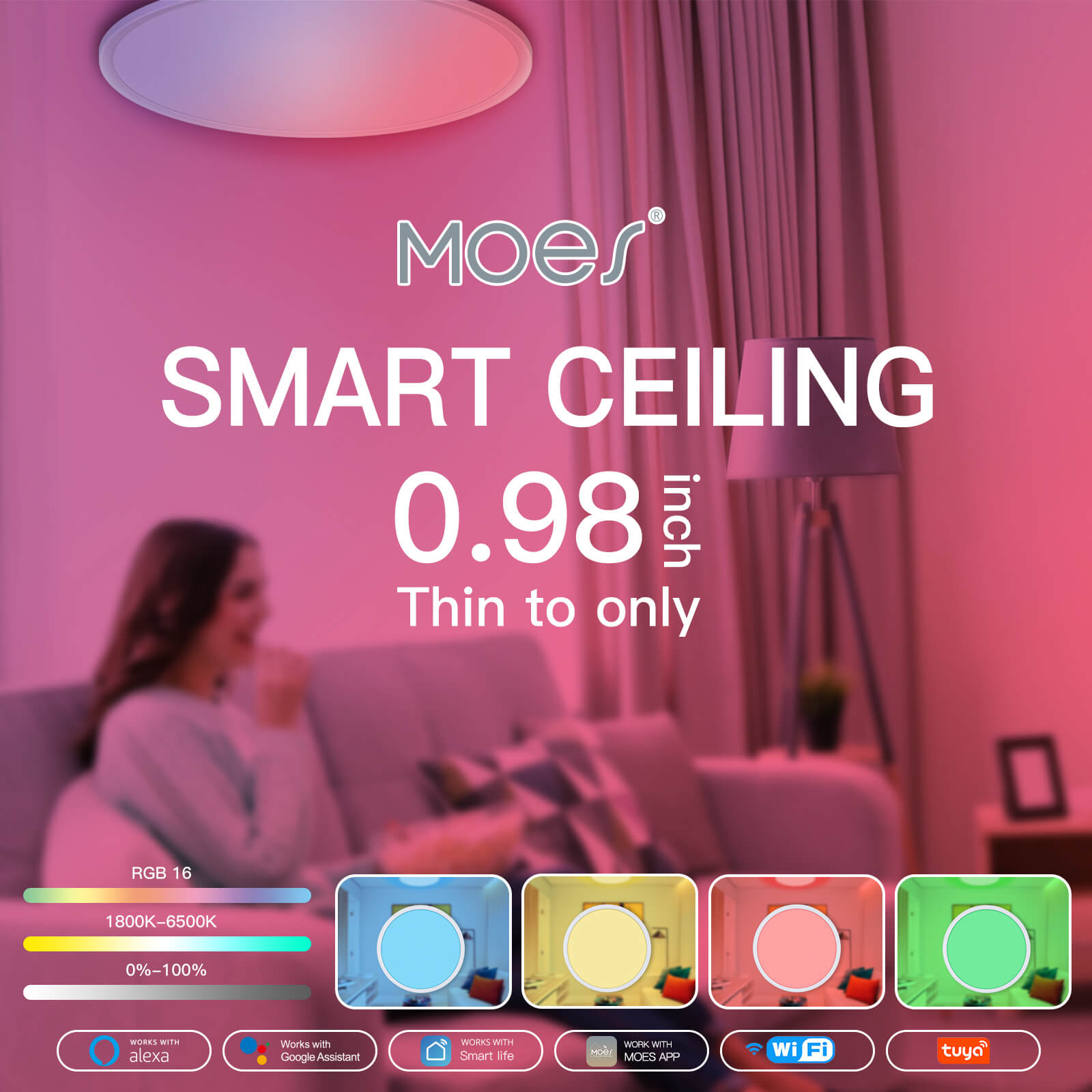 MOES Smart WIFI Ceiling Light Ultrathin Energy-saving RGB Dimmable Lighting LED Lamp、mySite、fannypackpong