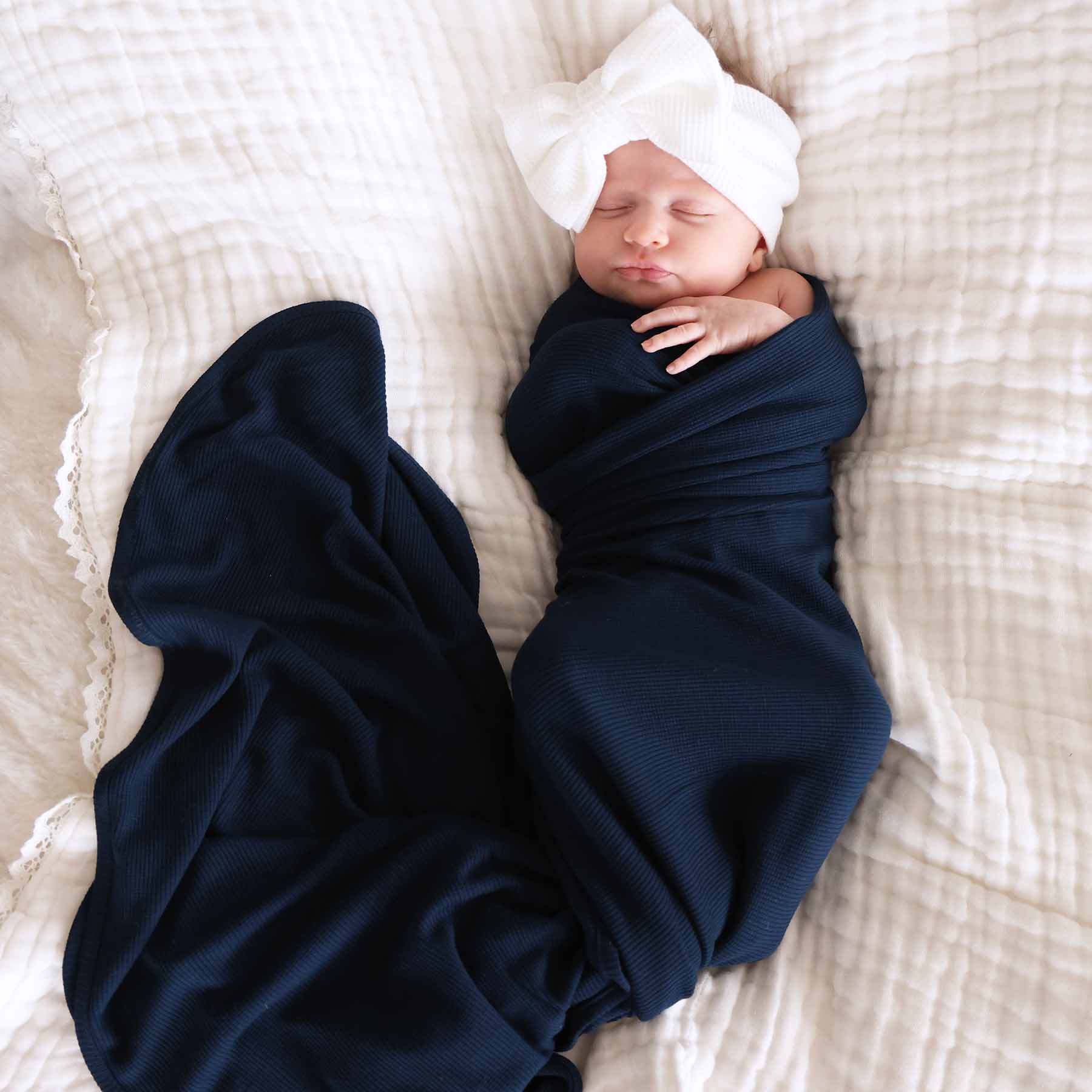  Dark Navy Bamboo Waffle Oversized Swaddle Blanket、mySite、layawaytickets