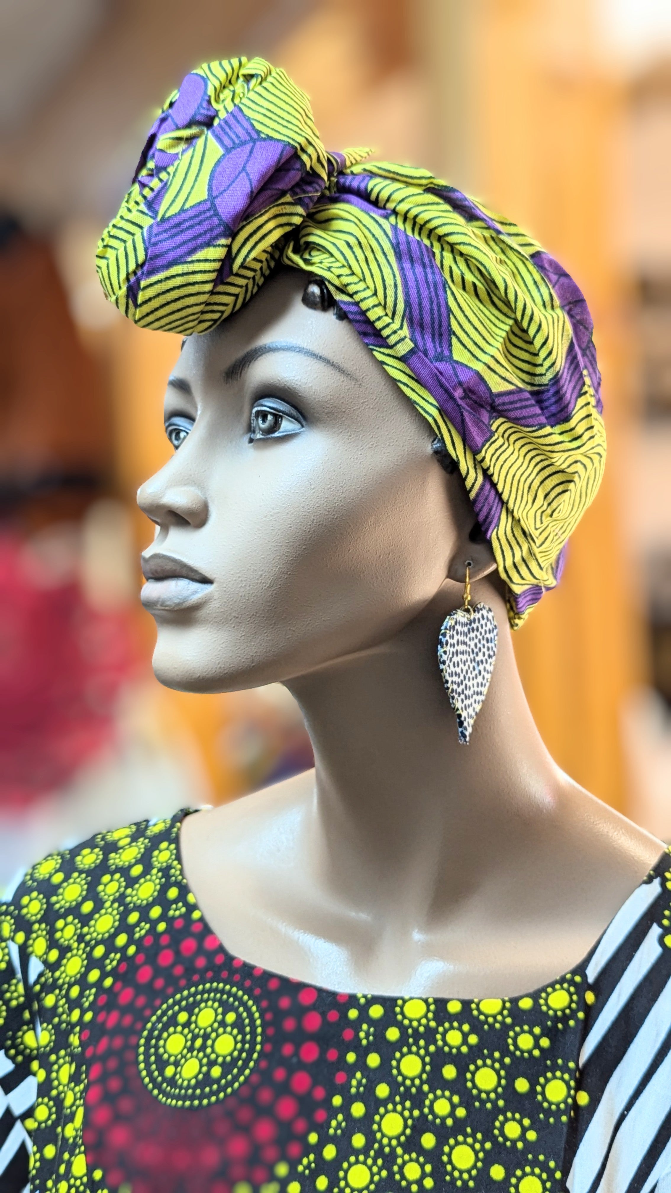 Dupsie's Kwezi Yellow and Purple African Print Cotton Pre-tied Head Wrap Hat DP3775PT8、mySite、solidvoid